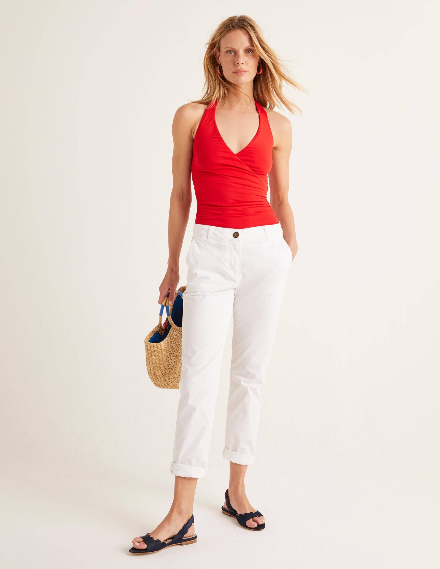 Tess Halterneck Jersey Top-Red