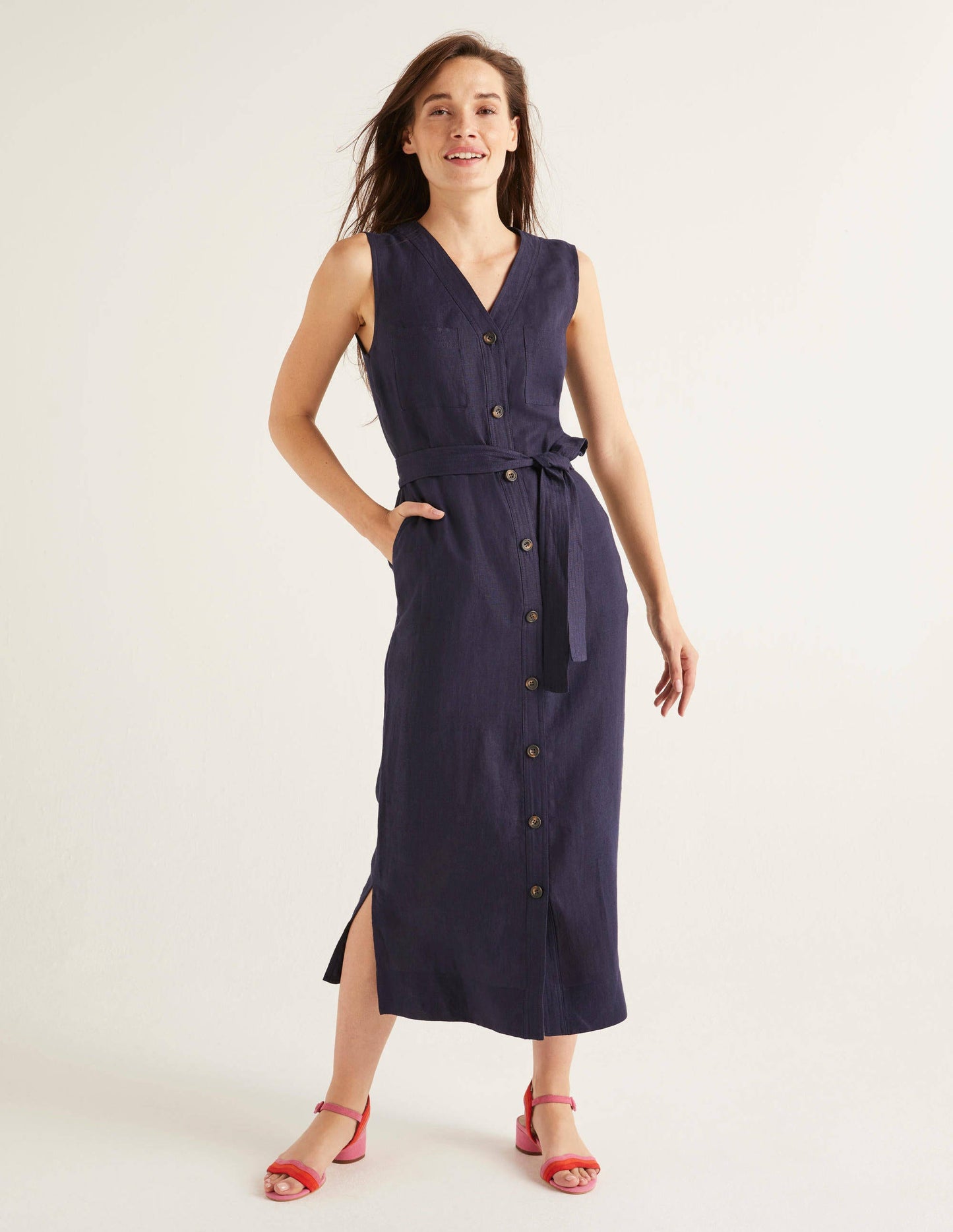 Catriona Linen Dress-Navy