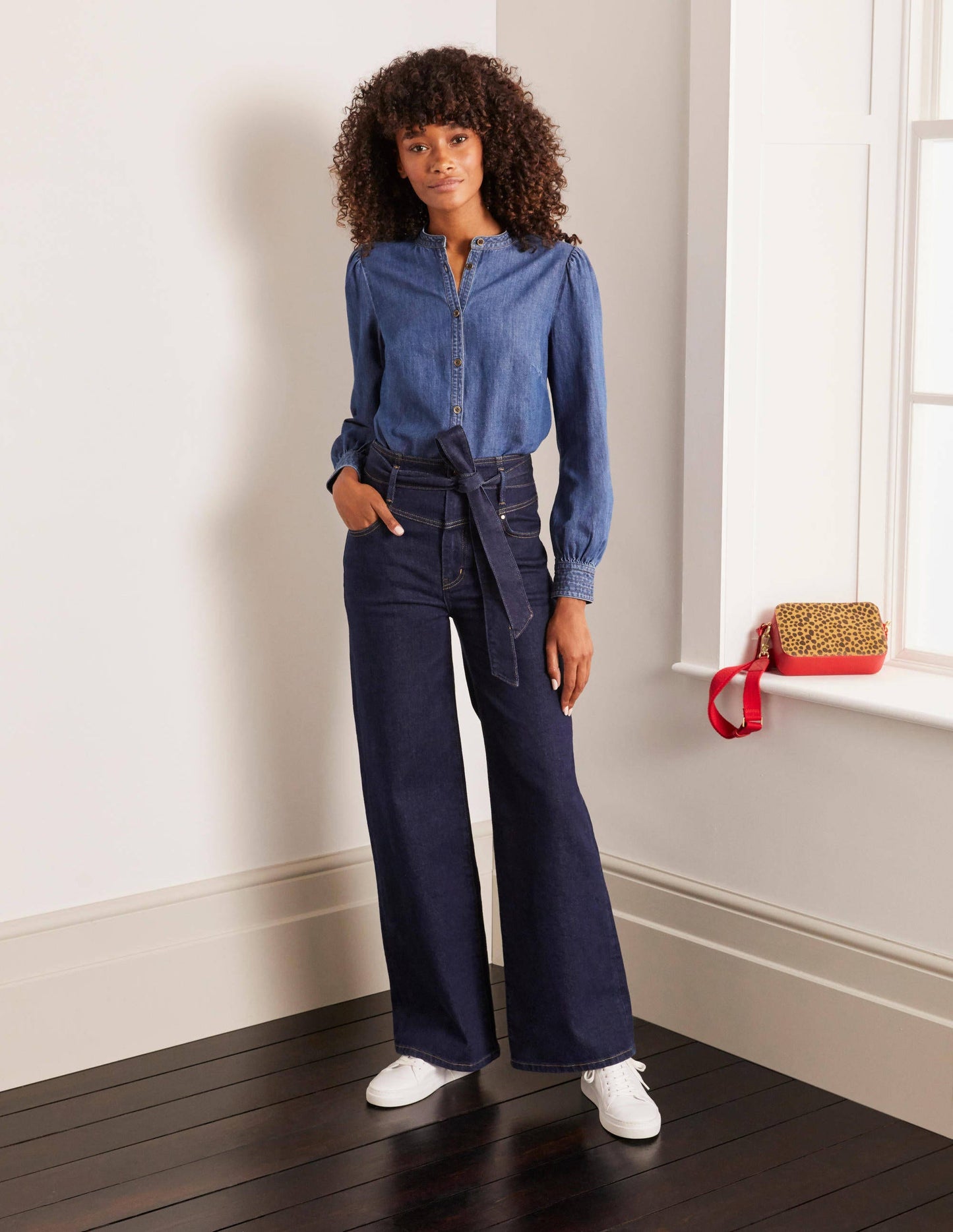 Tie Detail Wide Leg Jeans-Indigo