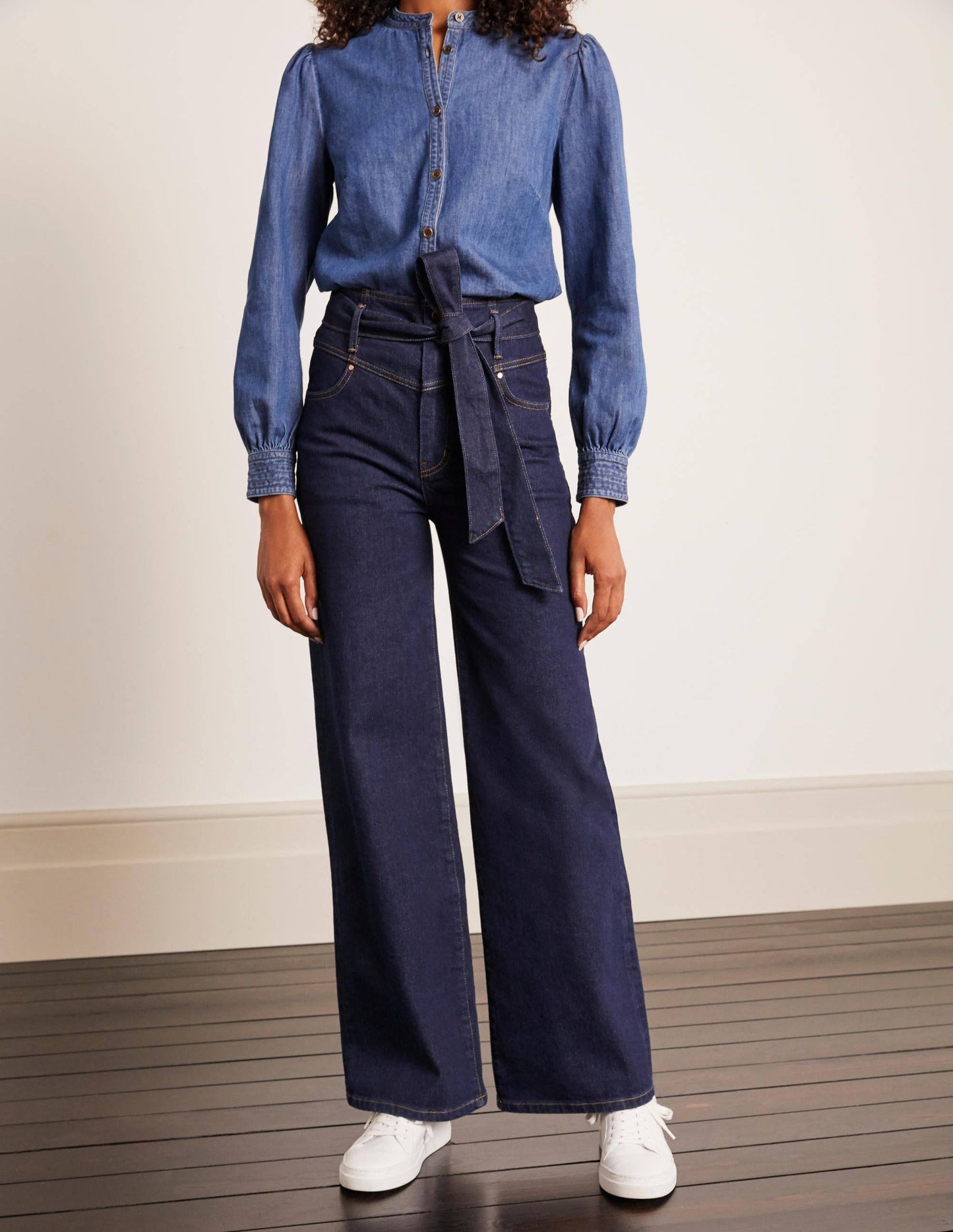 Tie Detail Wide Leg Jeans-Indigo