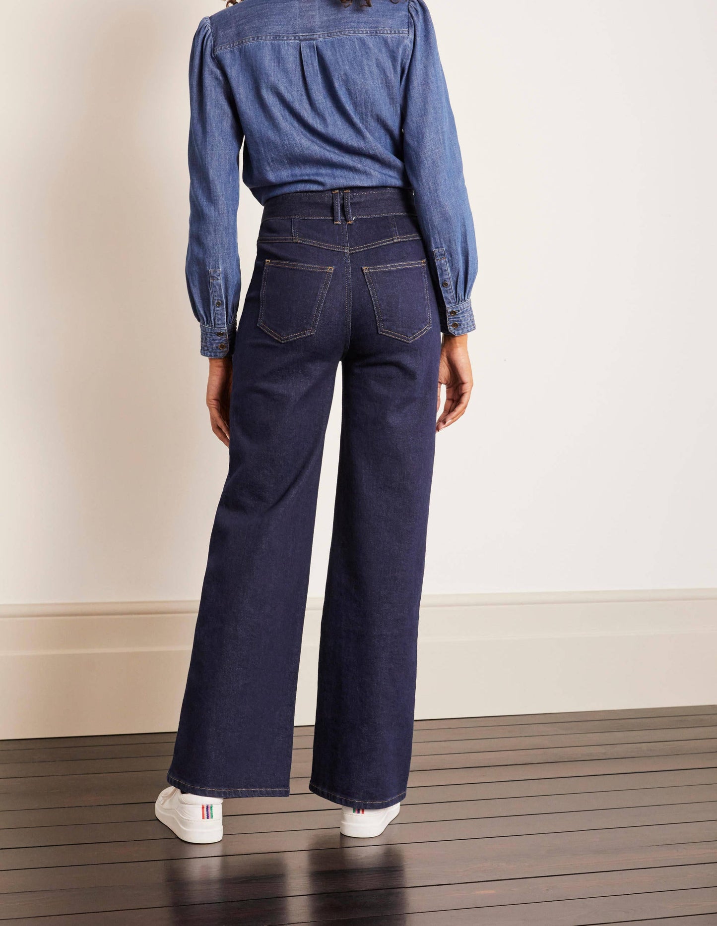 Tie Detail Wide Leg Jeans-Indigo