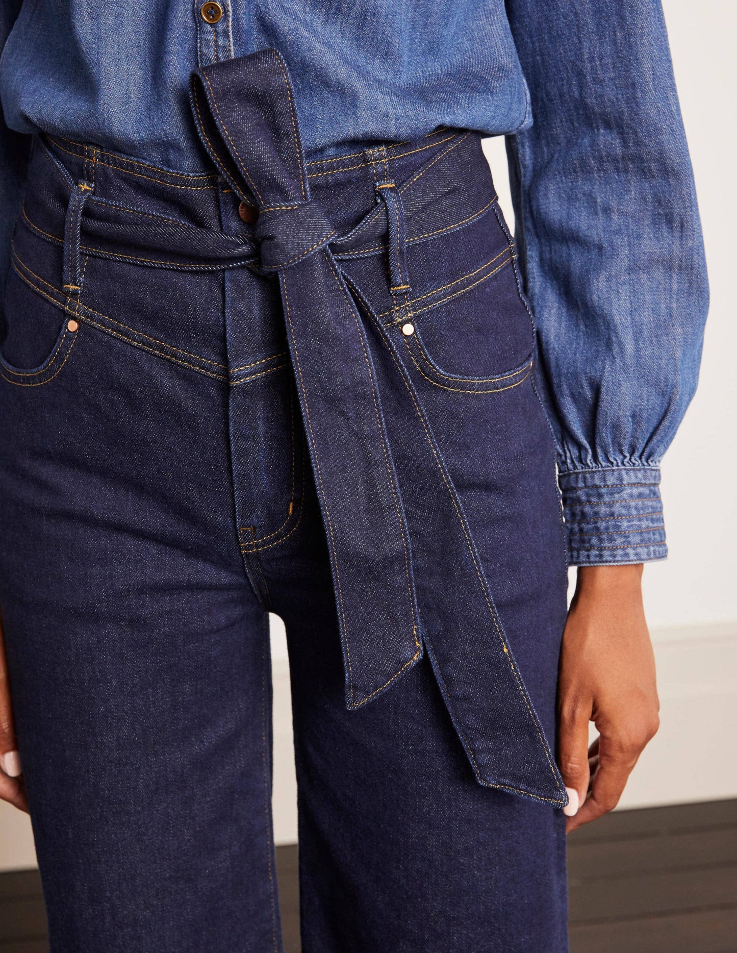 Tie Detail Wide Leg Jeans-Indigo