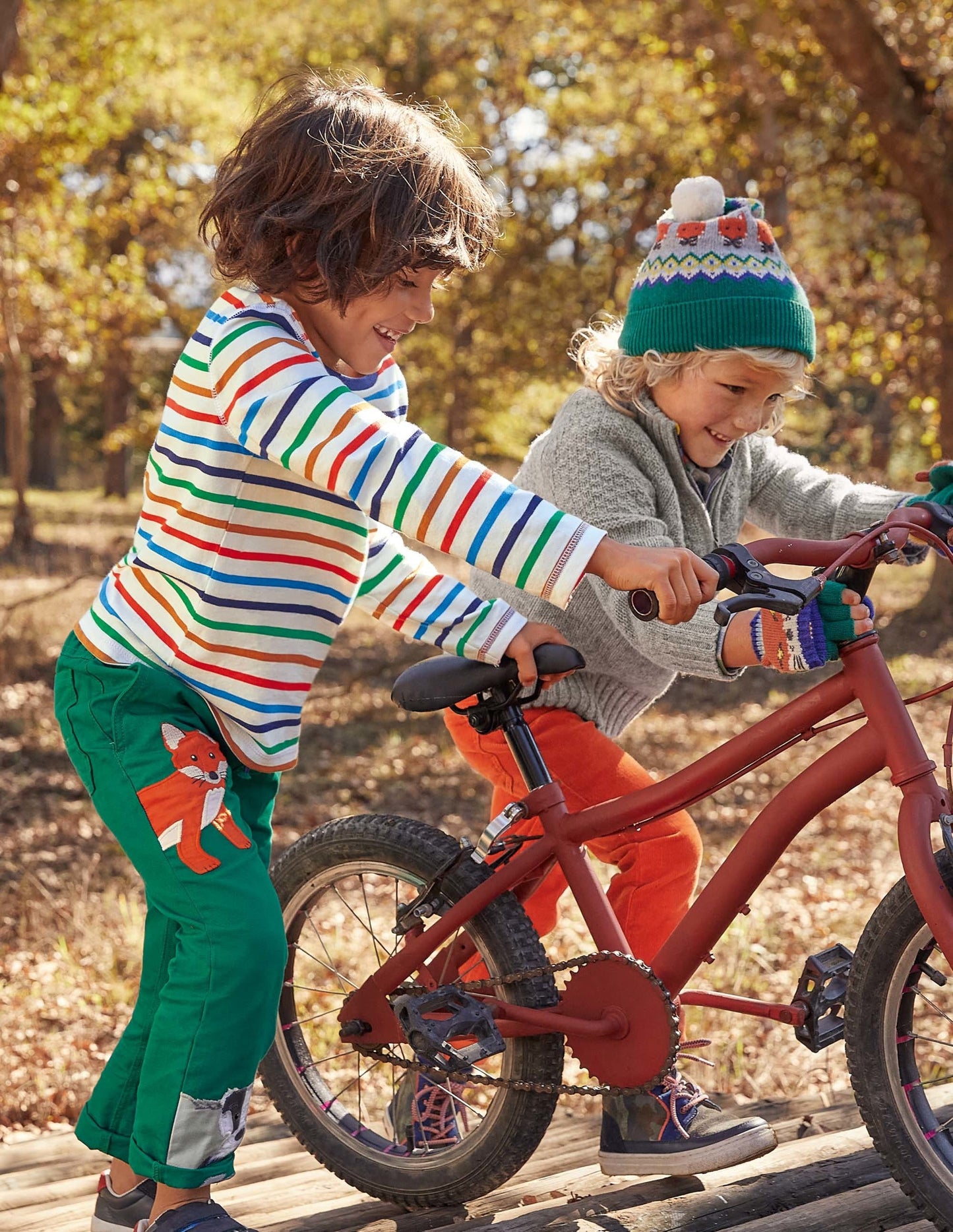 Appliqué Pull-on Trousers-Forest Green Woodland