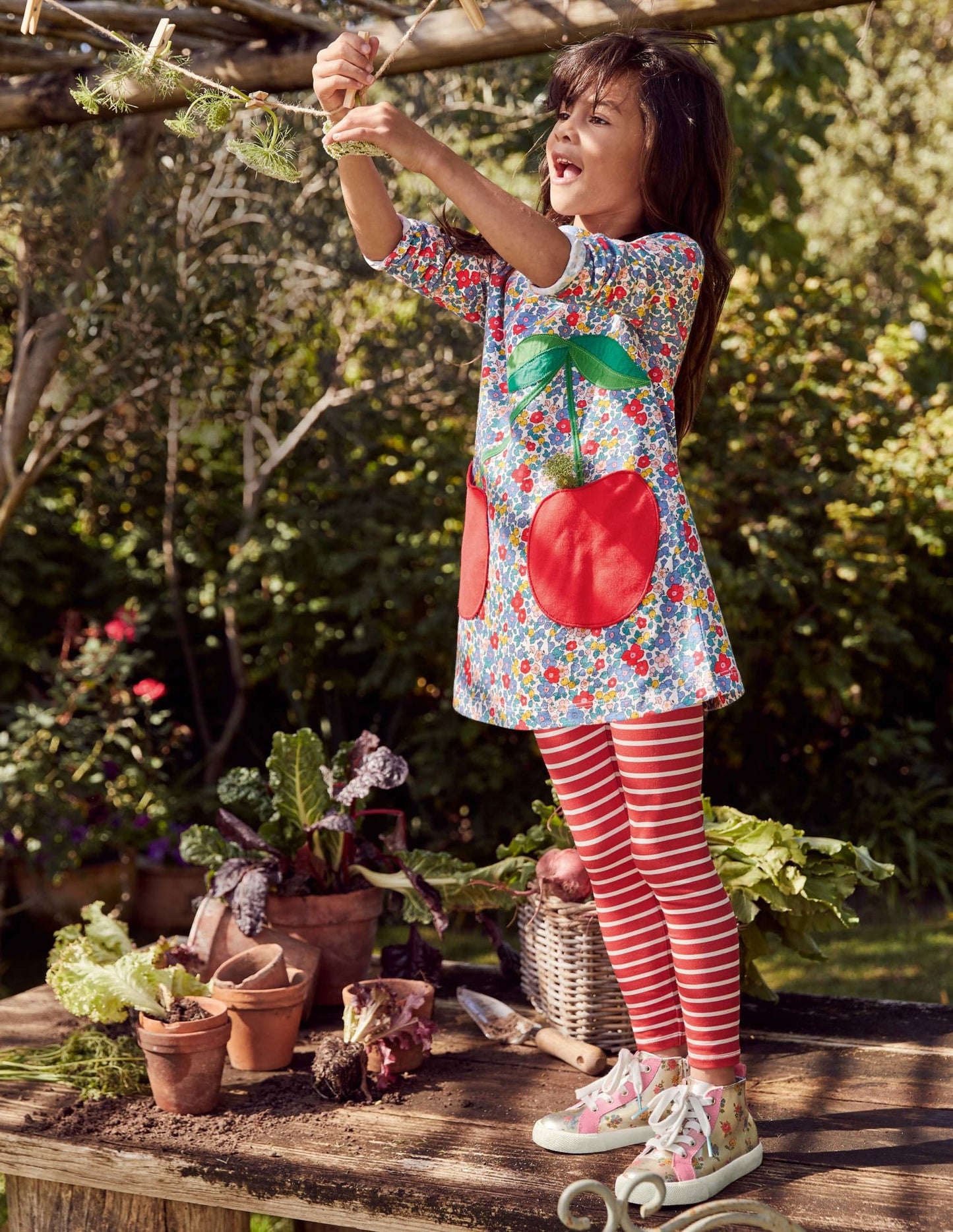 Appliqué Pocket Tunic-Floral Blossom Cherries