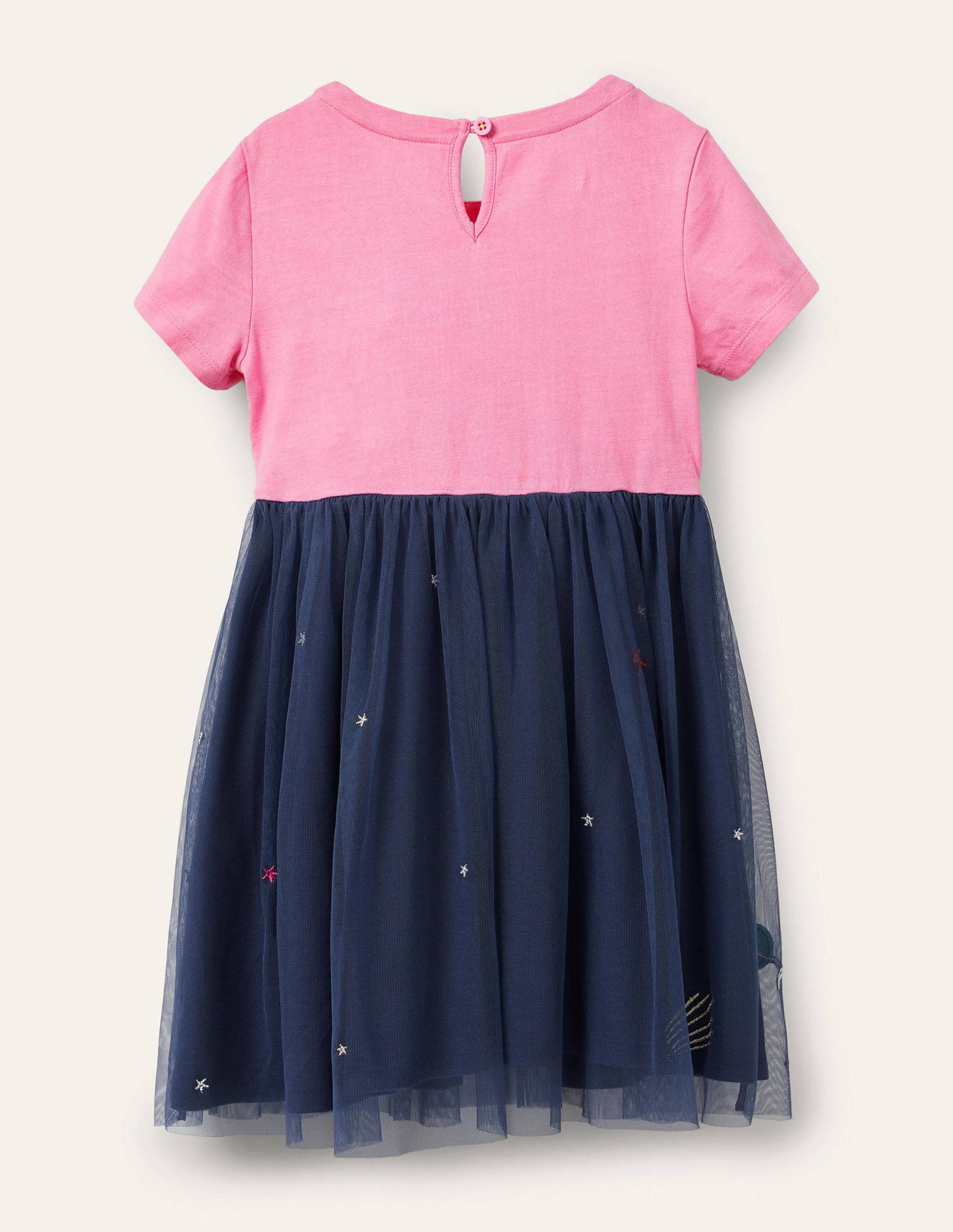 Appliqué Tulle Jersey Dress-Bright Petal Pink Space