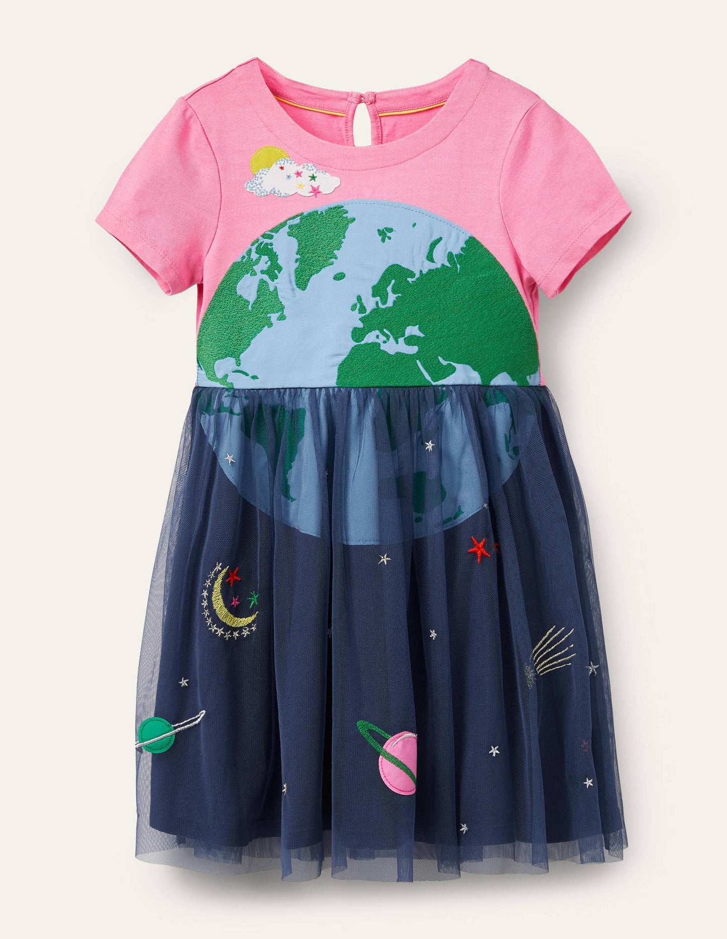 Appliqué Tulle Jersey Dress-Bright Petal Pink Space