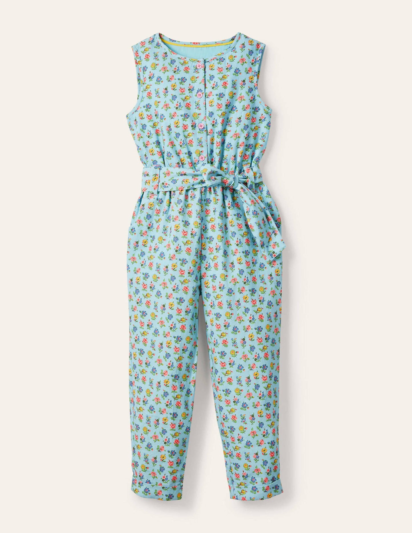 Woven Floral Jumpsuit-Blue Patchwork Floral