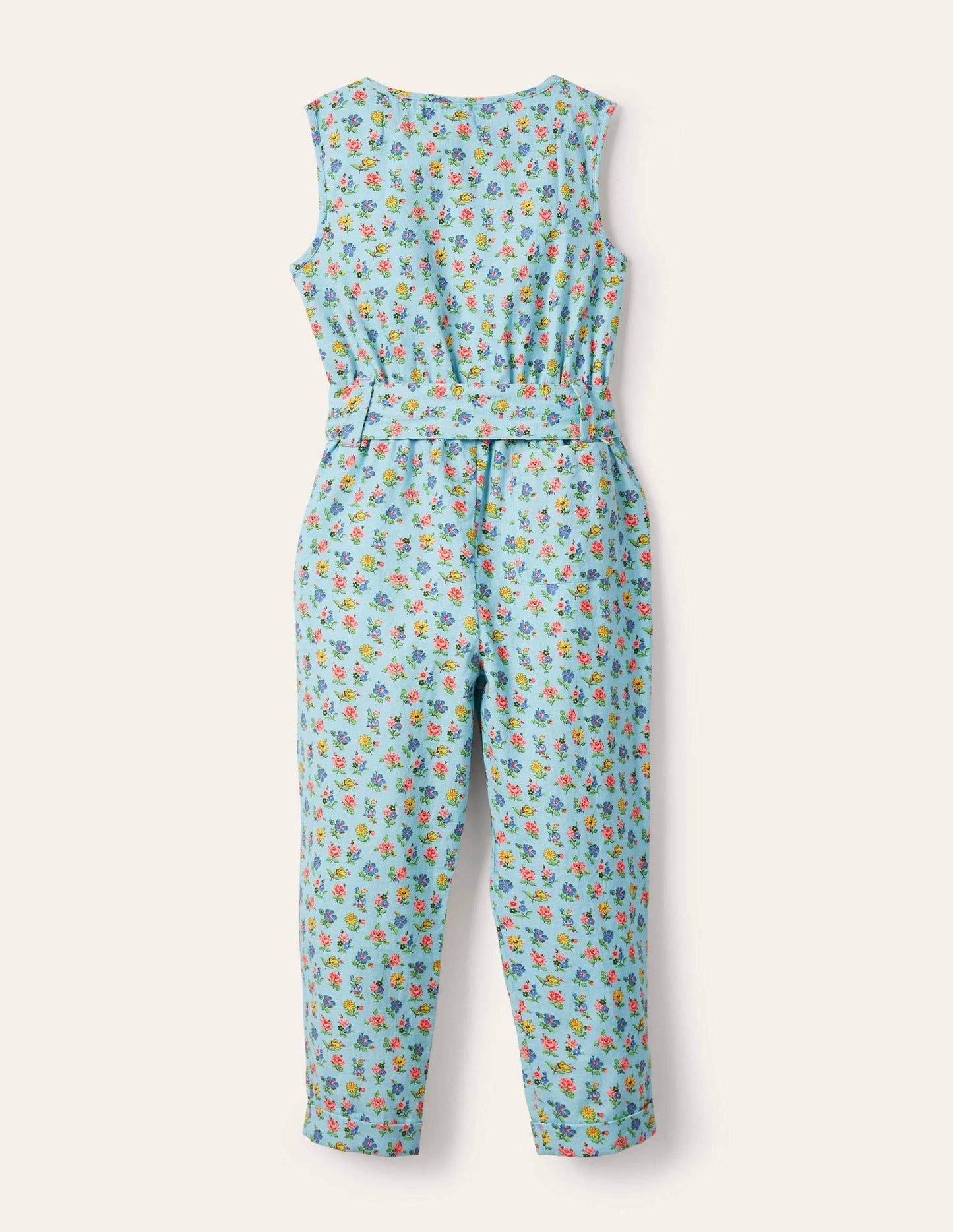 Woven Floral Jumpsuit-Blue Patchwork Floral