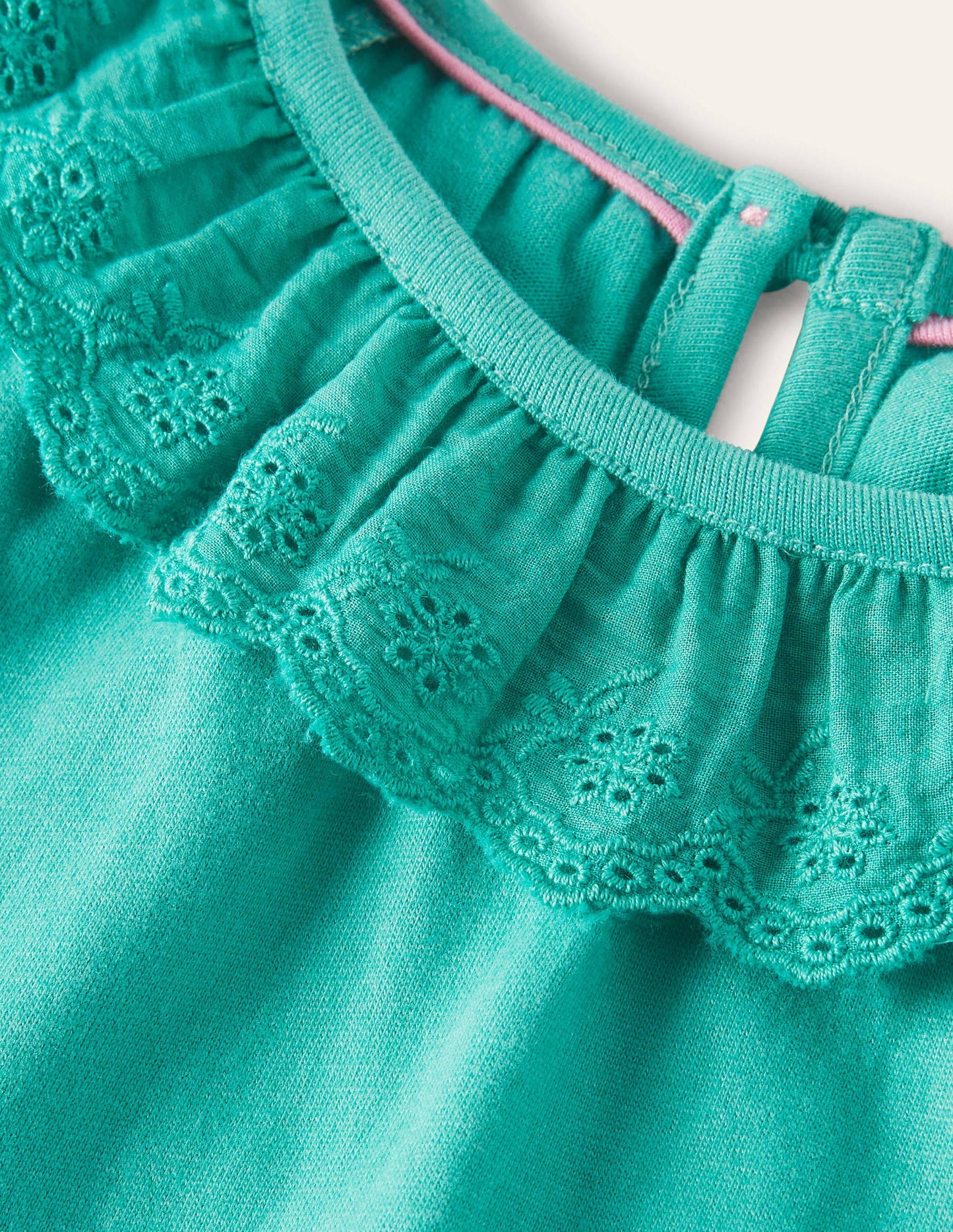 Broderie Detail Jersey Dress-Dark Turquoise Green