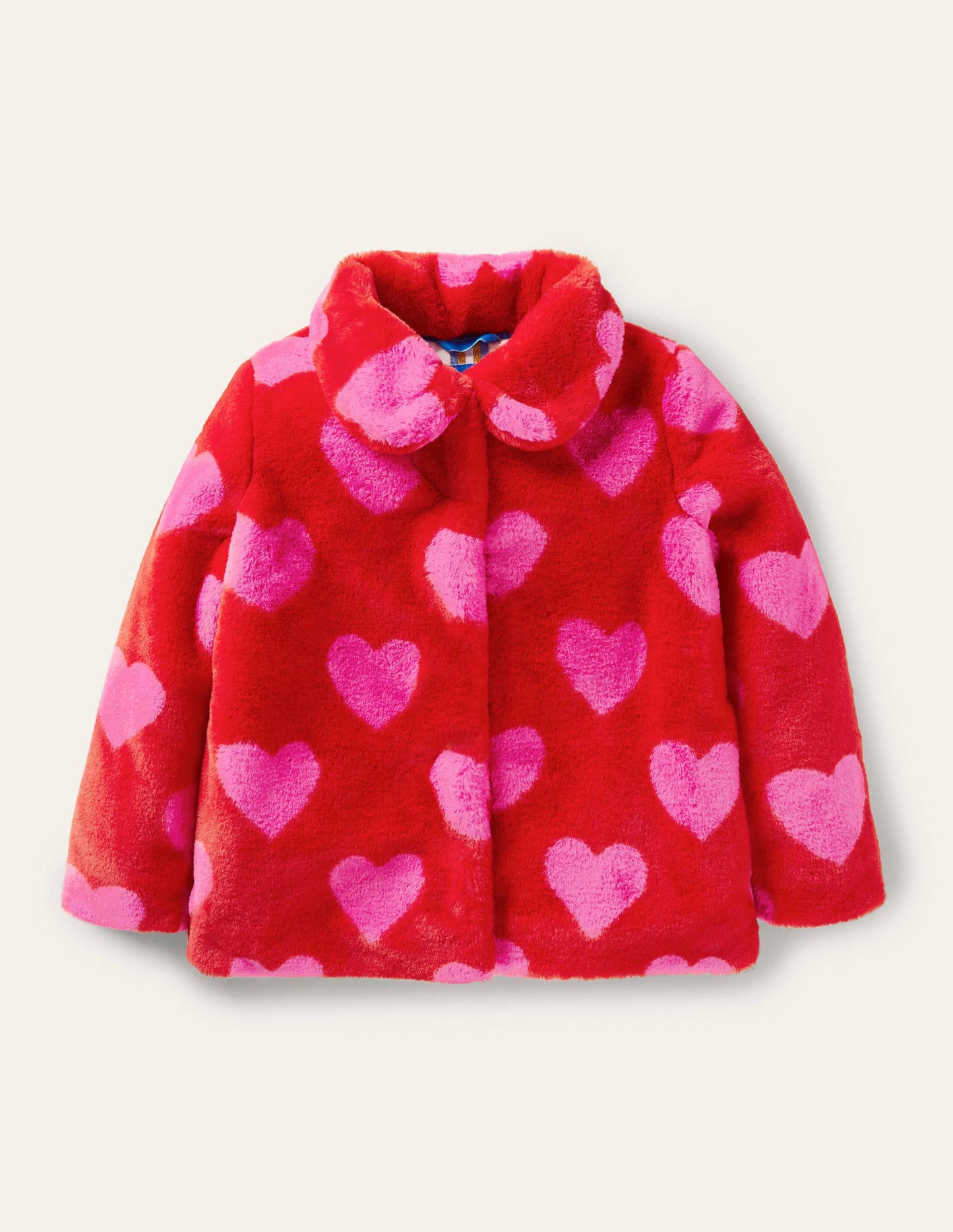 Faux Fur Coat-Rockabilly Red/Pink Hearts