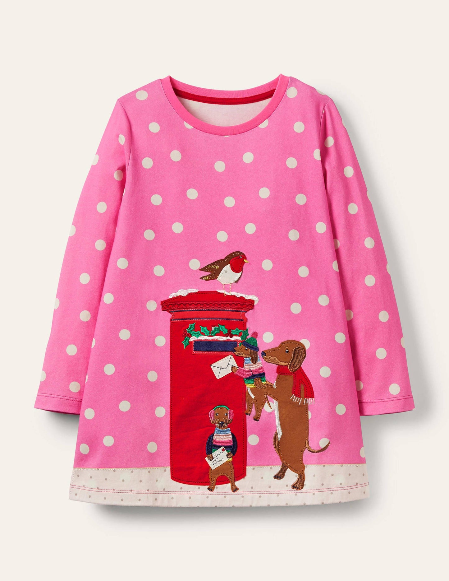 Festive Scene Appliqué Tunic-Bright Pink Pin Spot Dogs