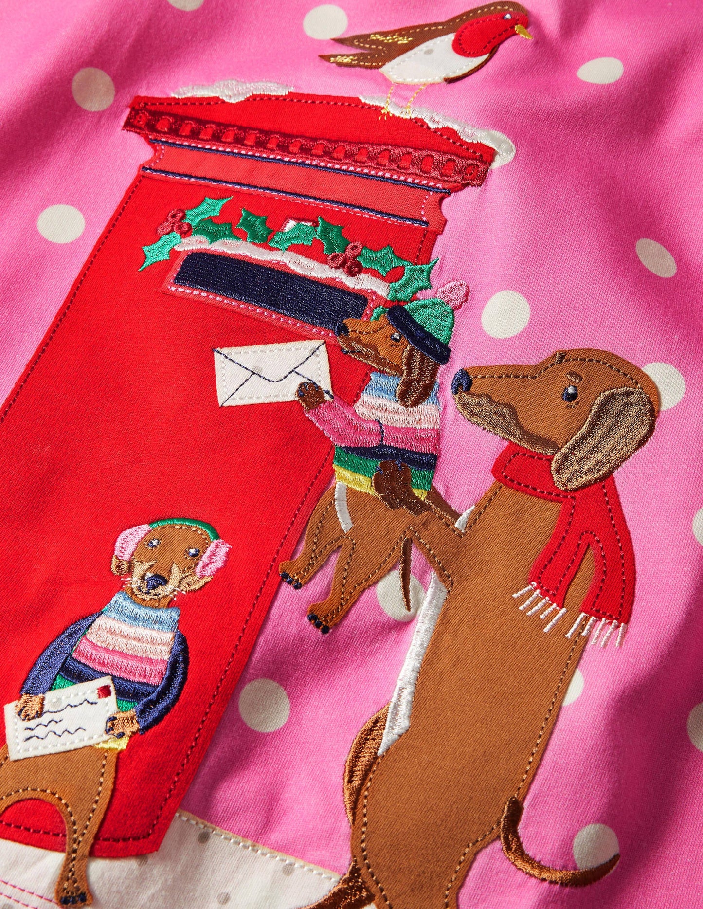 Festive Scene Appliqué Tunic-Bright Pink Pin Spot Dogs