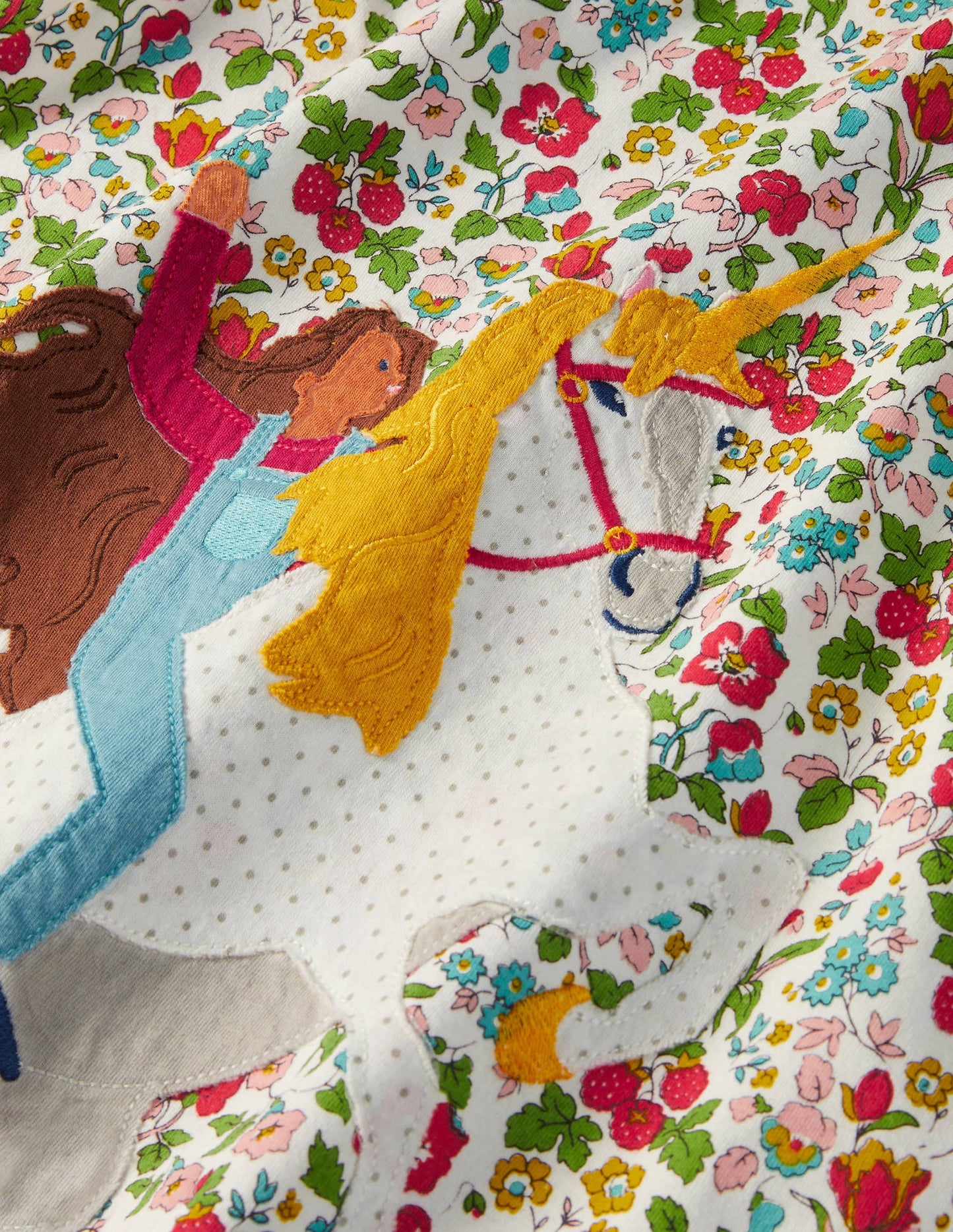 Big Appliqué Jersey Dress-Ivory Autumn Berry Unicorn
