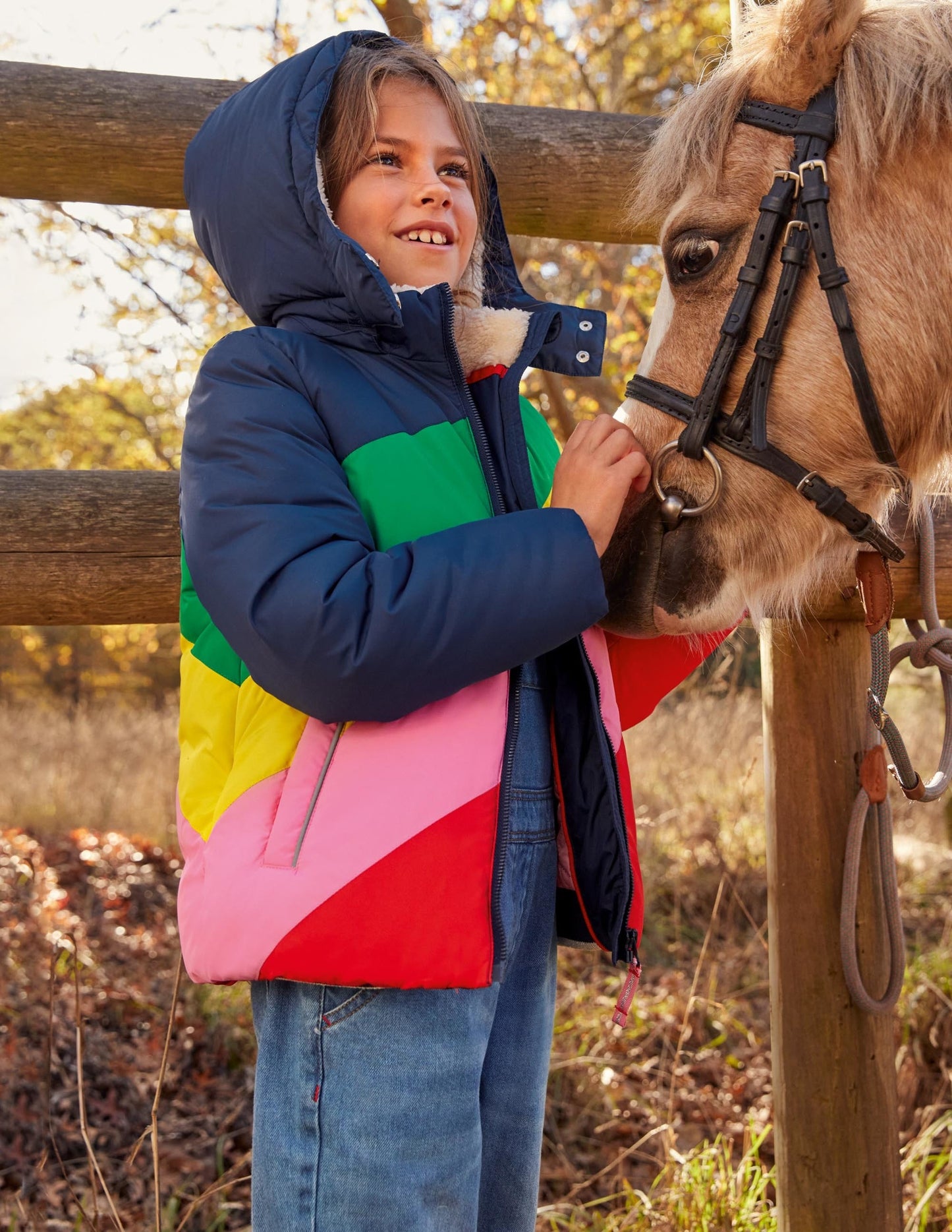 Cosy Padded Jacket-Multi Rainbow Ray