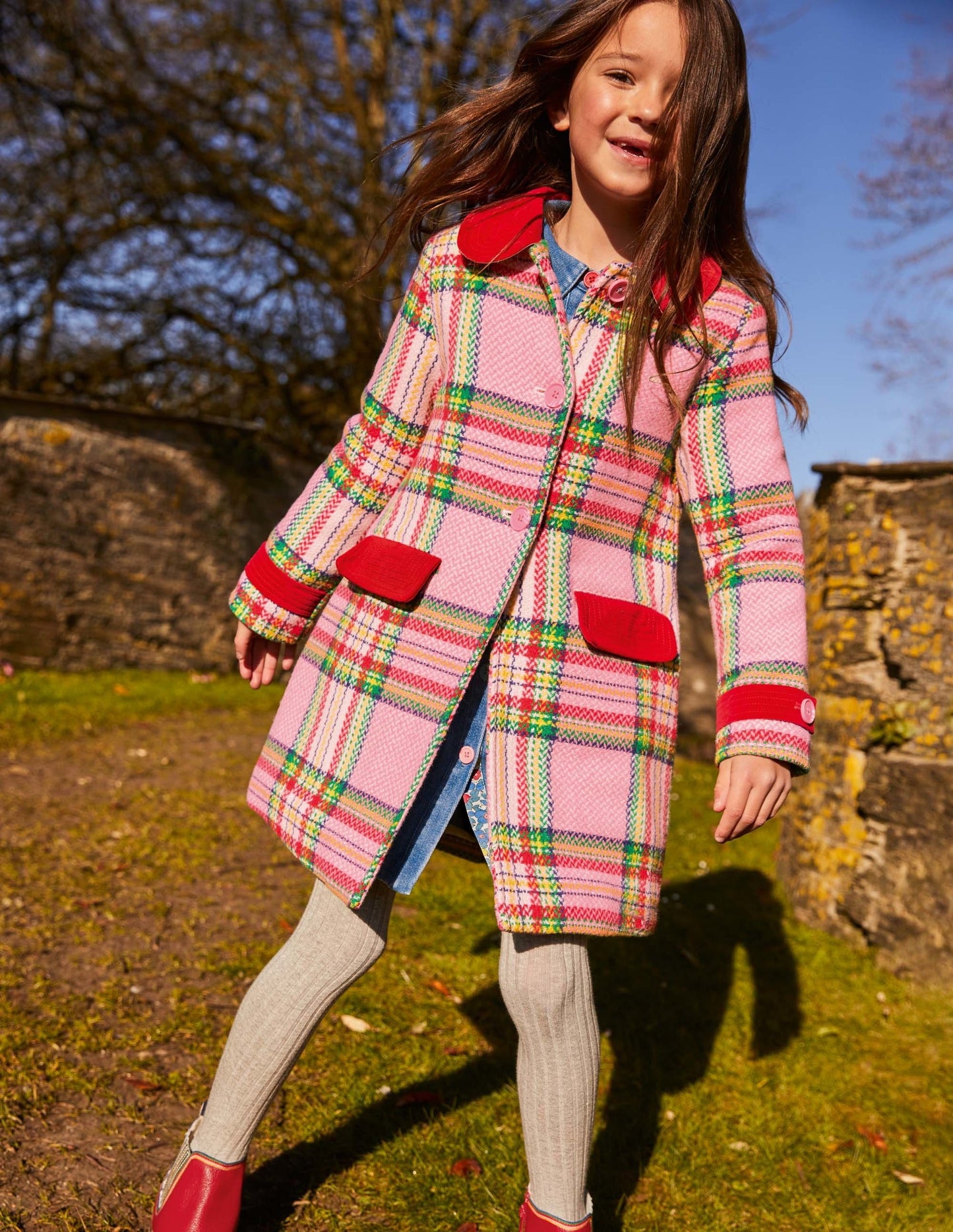 Colourful Wool Coat-Pink Blanket Check