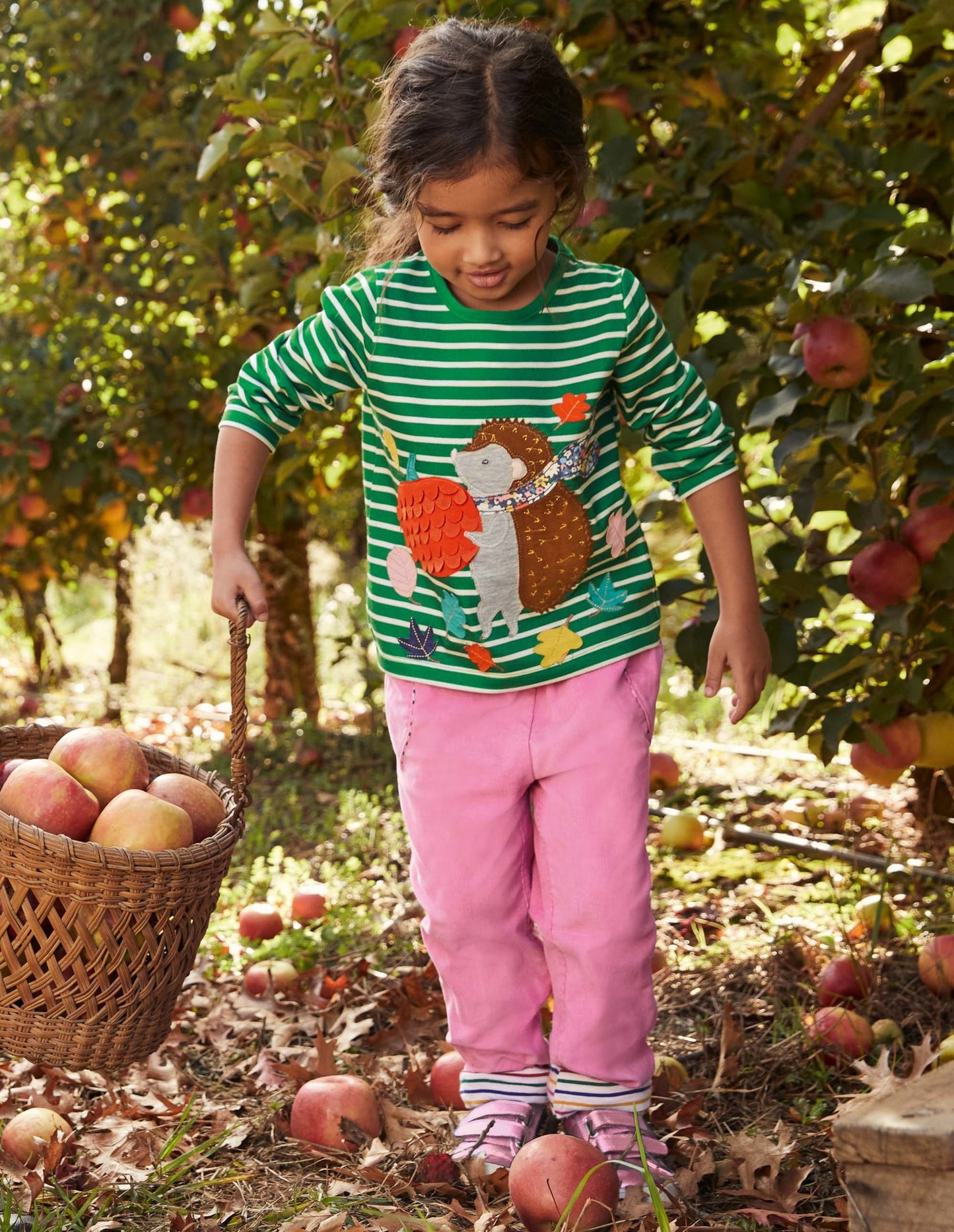 Big Appliqué T-shirt-Highland Green/ Ivory Hedgehog