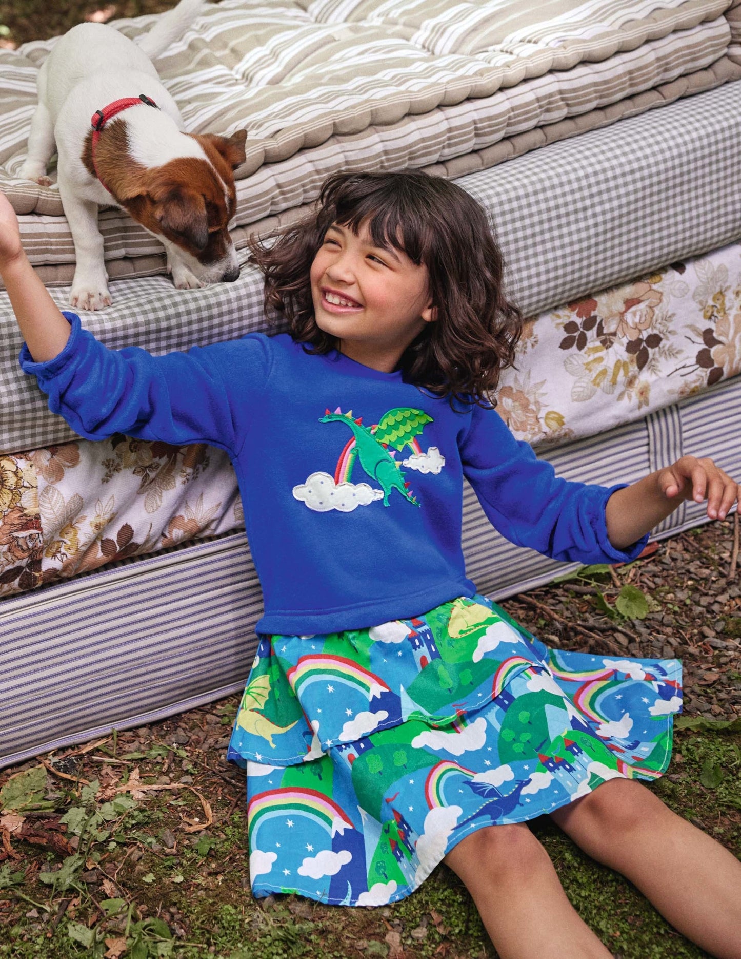 Appliqué Hotchpotch Dress-Multi Dragon Sky