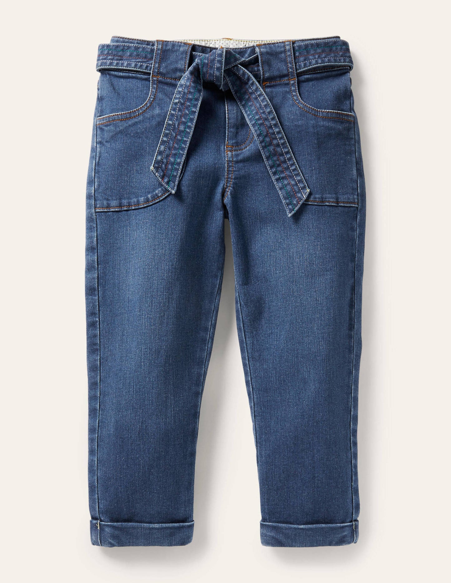 Mini-me Rainbow Tie Waist Jean-Mid Vintage Denim