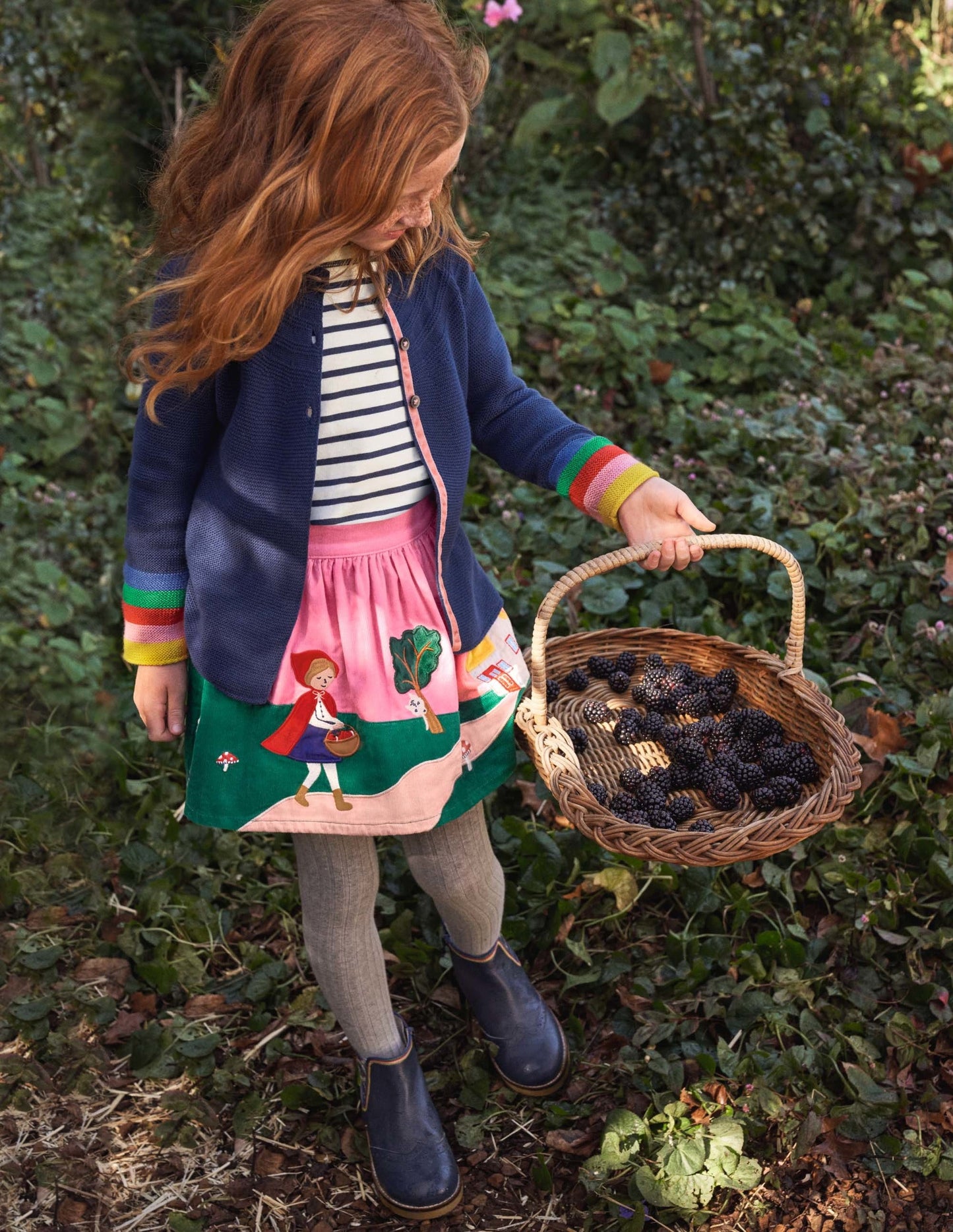 Appliqué Scene Cord Skirt-Formica Pink Red Riding Hood