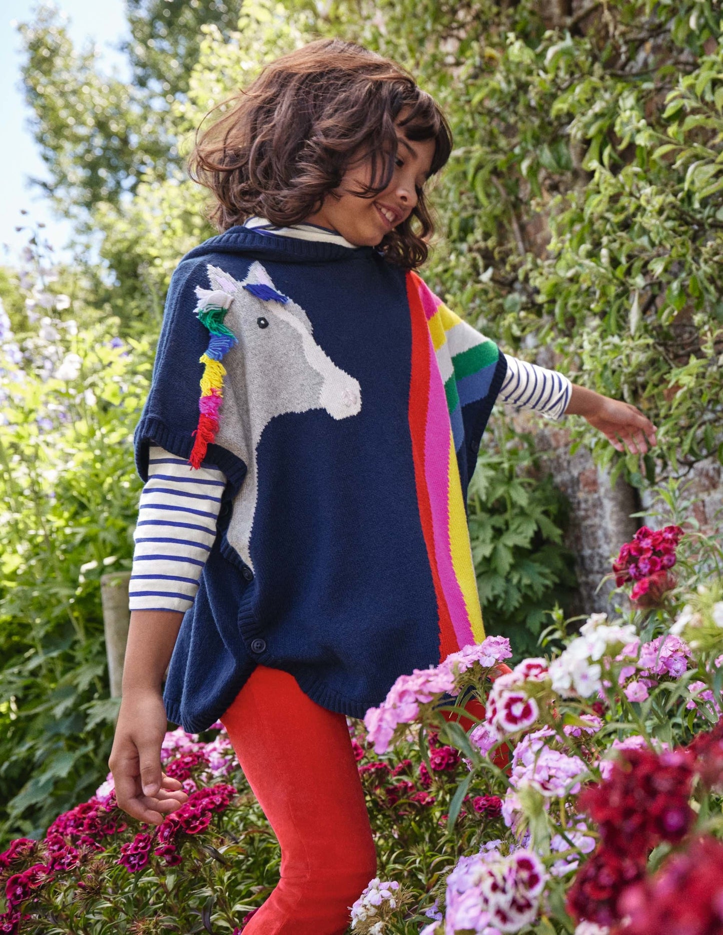 Horse Knitted Poncho-Starboard Blue Rainbow