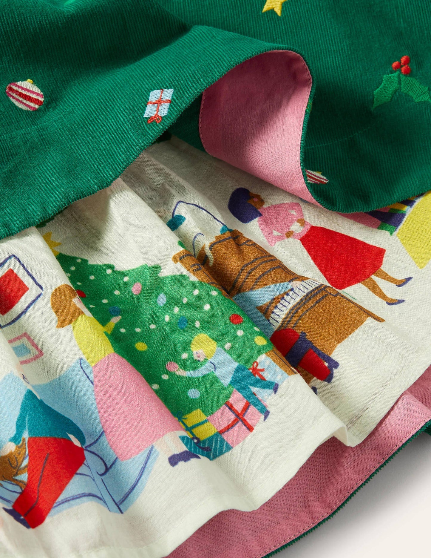 Embroidered Cord Dress-Forest Green