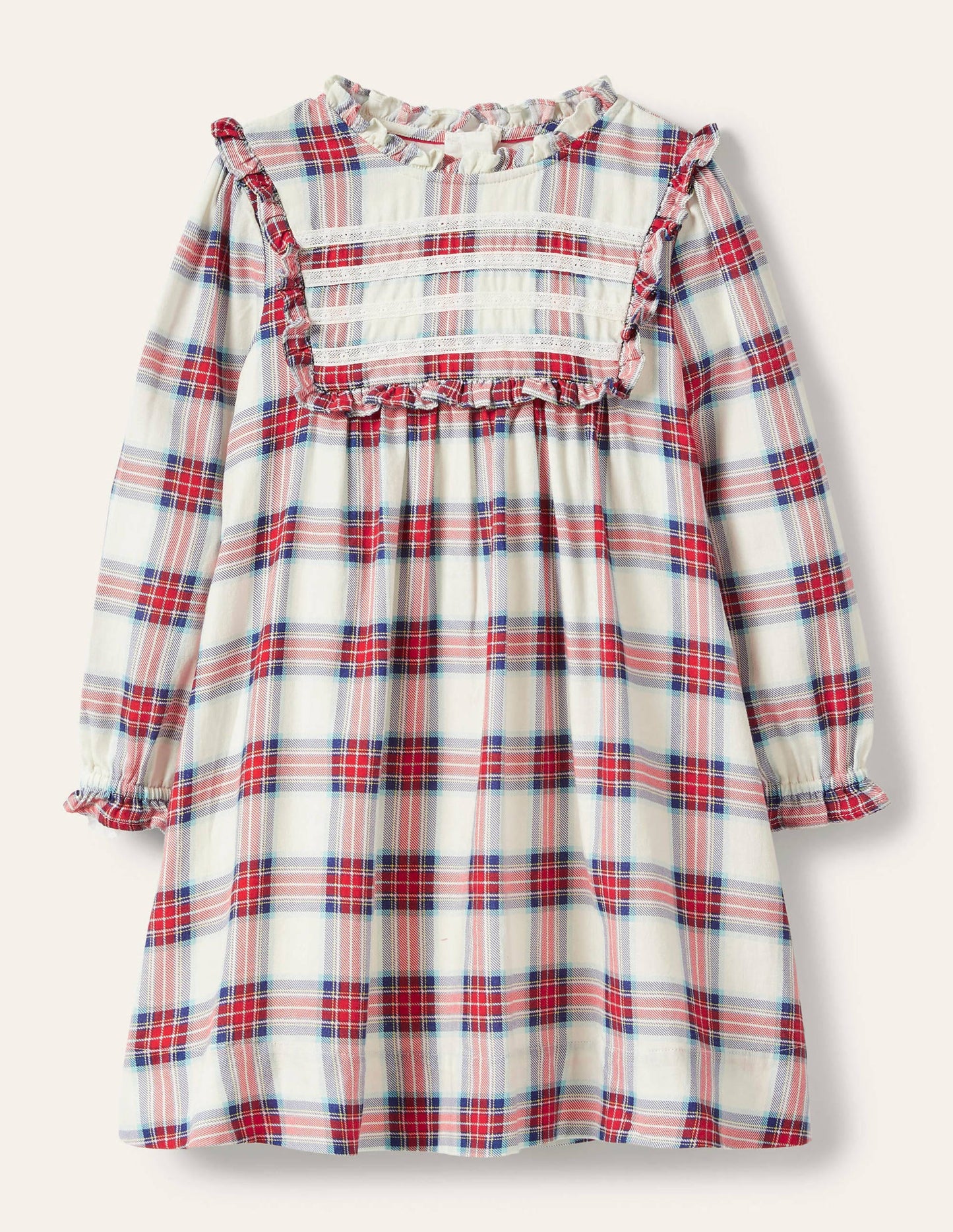 Nostalgic Ruffle Dress-Ivory/ Rockabilly Red Check