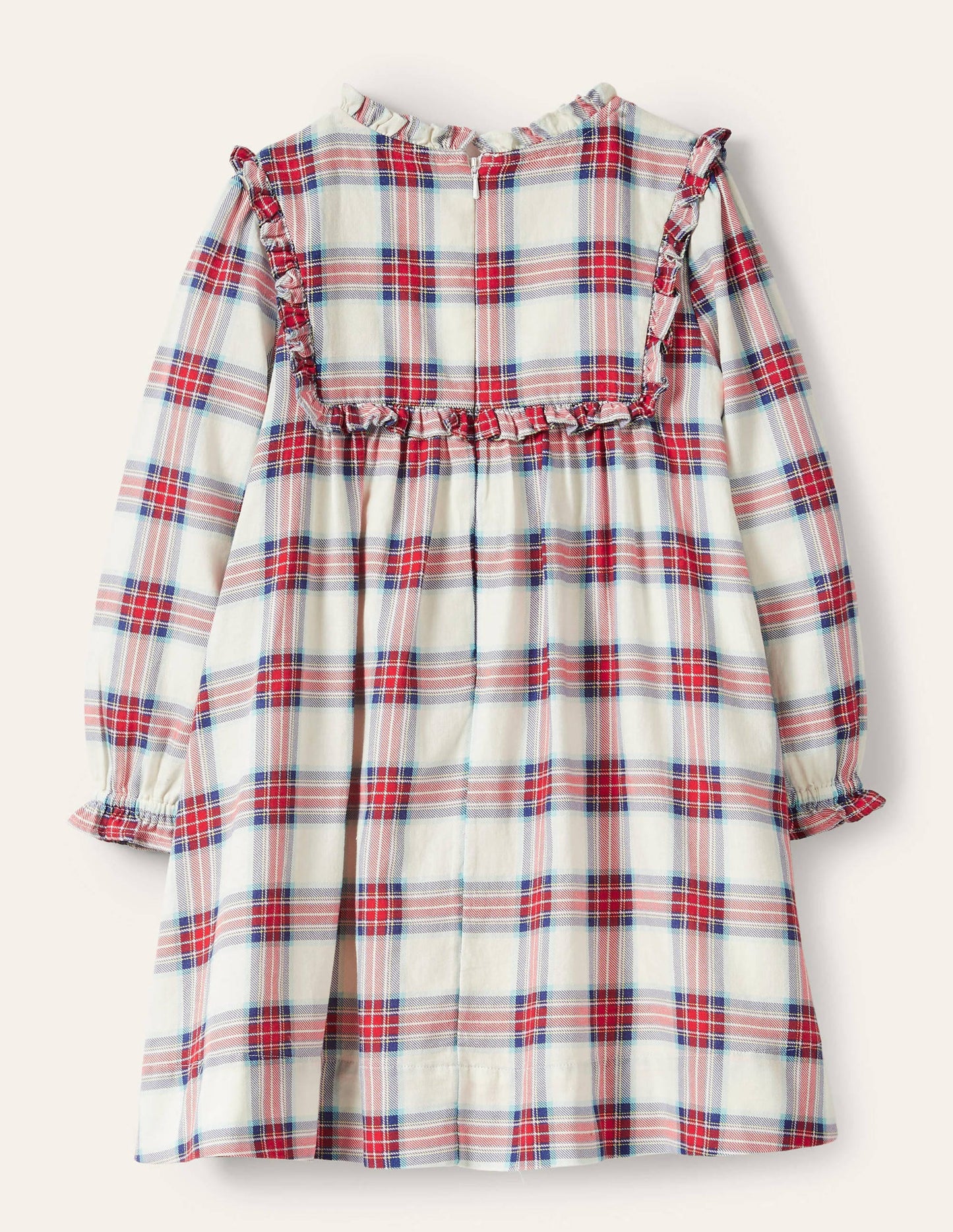 Nostalgic Ruffle Dress-Ivory/ Rockabilly Red Check