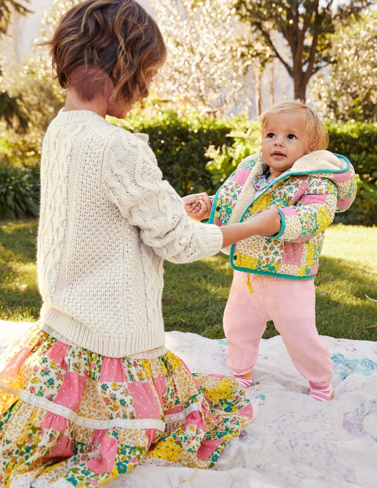 Padded Jacket-Multi Floral Patchwork
