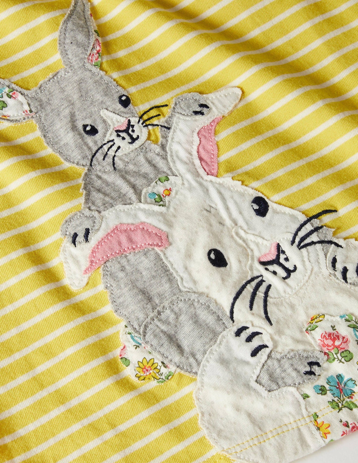 Big Appliqué Dress-Sweetcorn Yellow/Ivory Bunnies