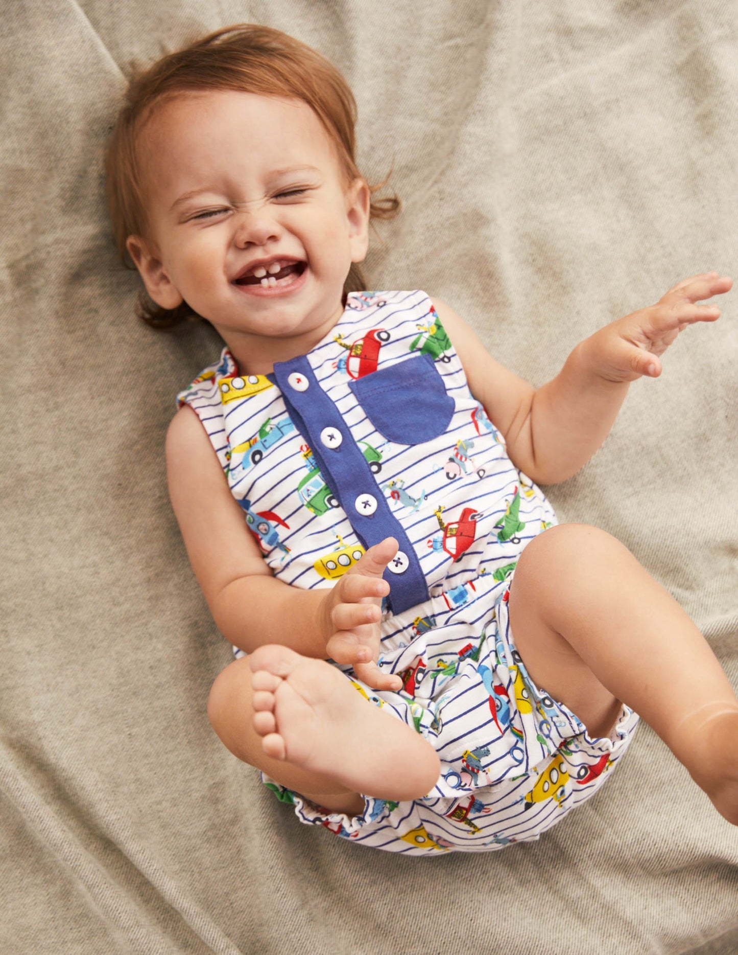 Animal Adventures Romper-Ivory/Blue Animal Adventures