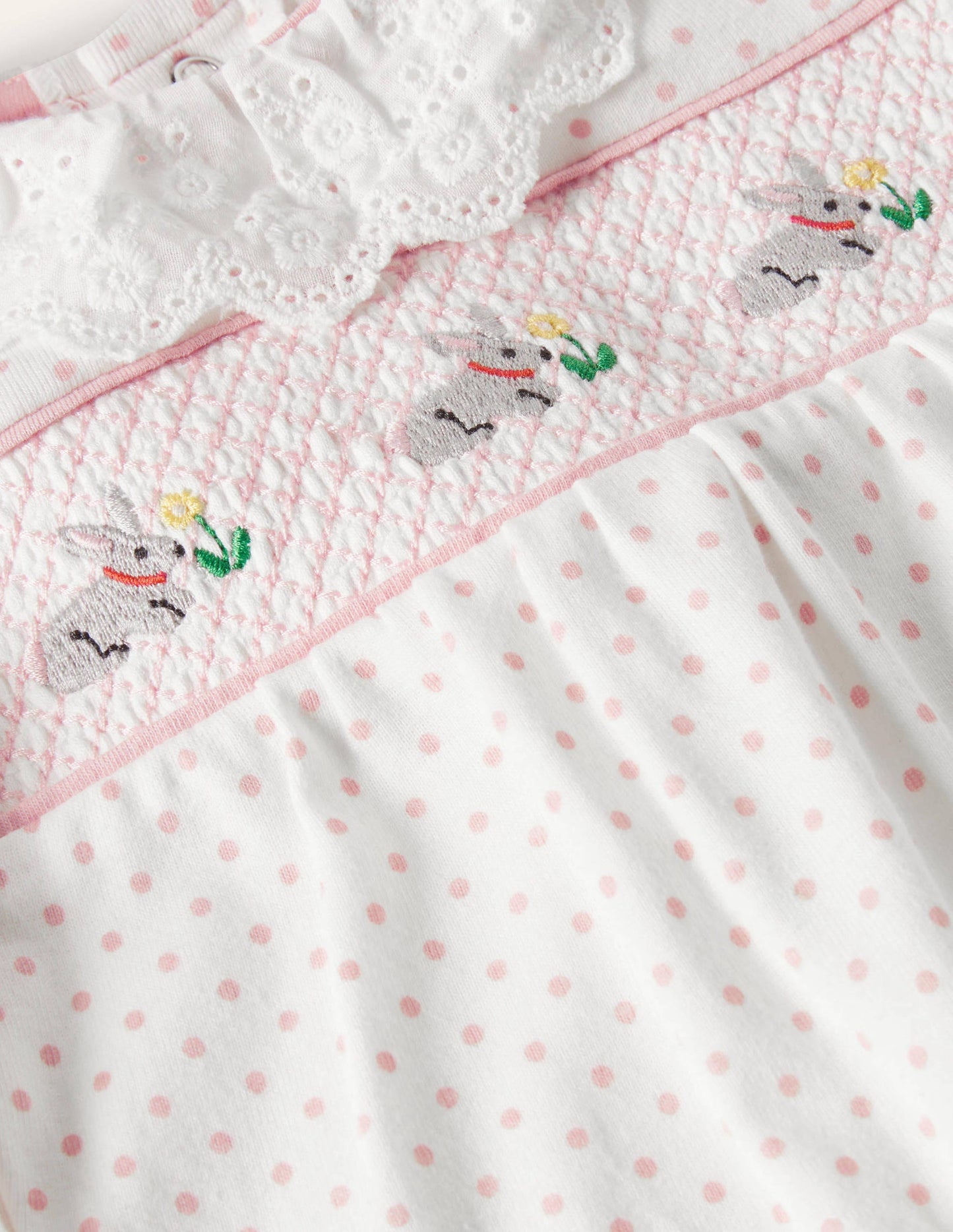 Organic Spot Smocked Sleepsuit-Boto Pink Tiny Spot