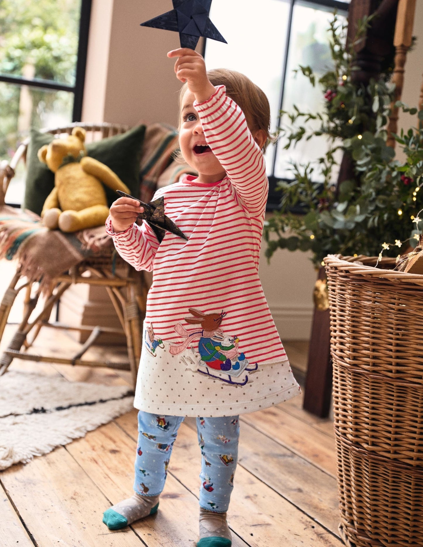 Big Appliqué Dress Set-Sky Blue Snow Bunnies