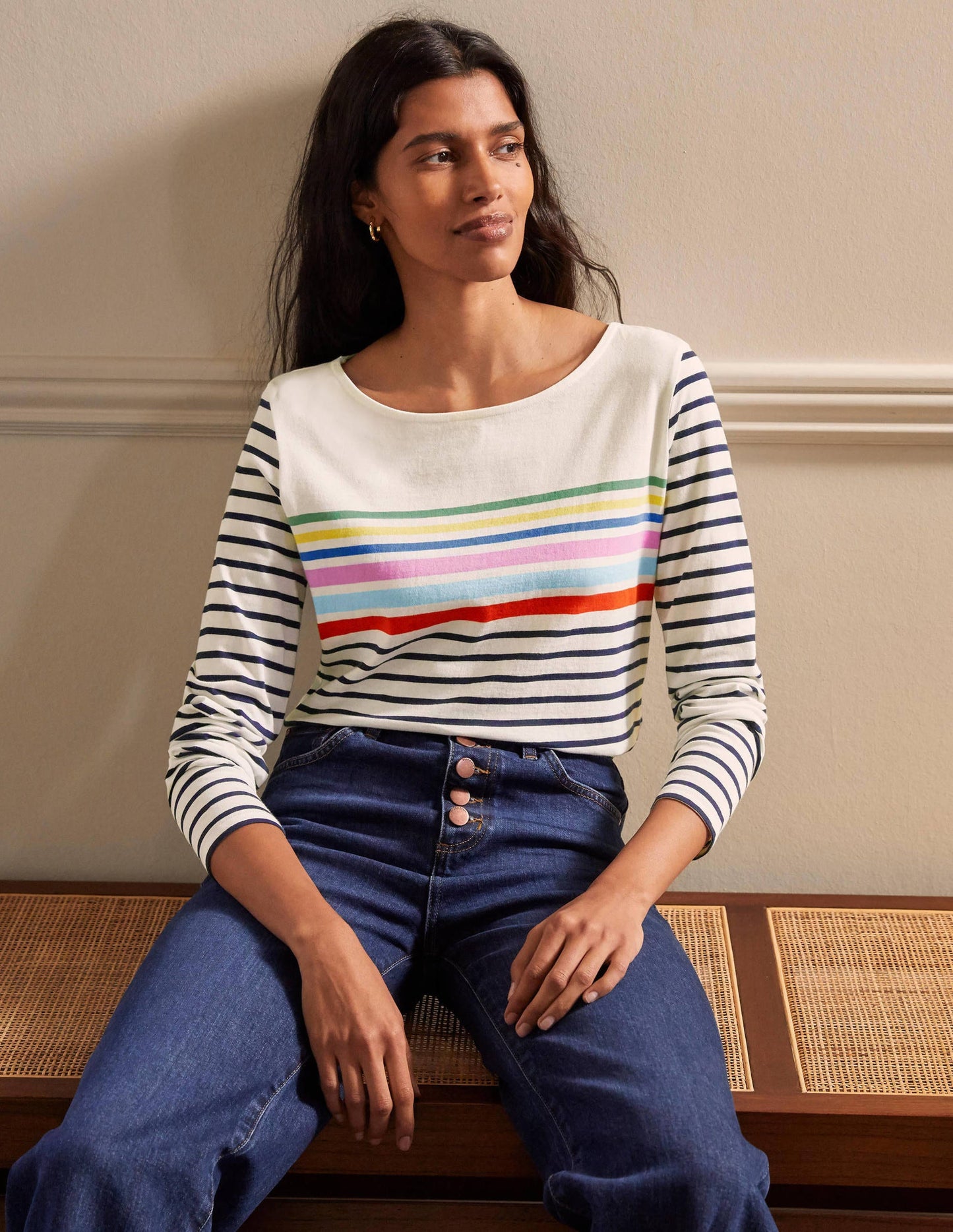 Long Sleeve Breton Top-Rainbow Chest Placement