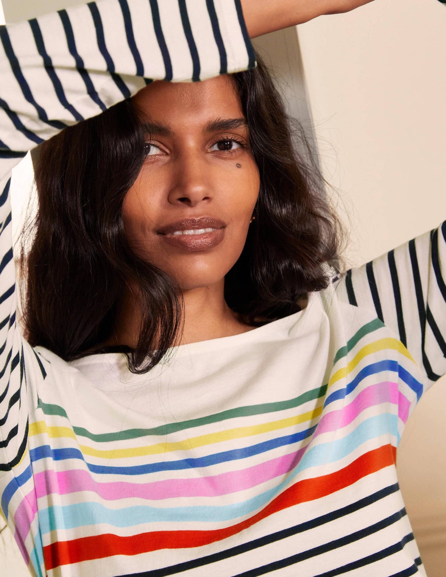 Long Sleeve Breton Top-Rainbow Chest Placement