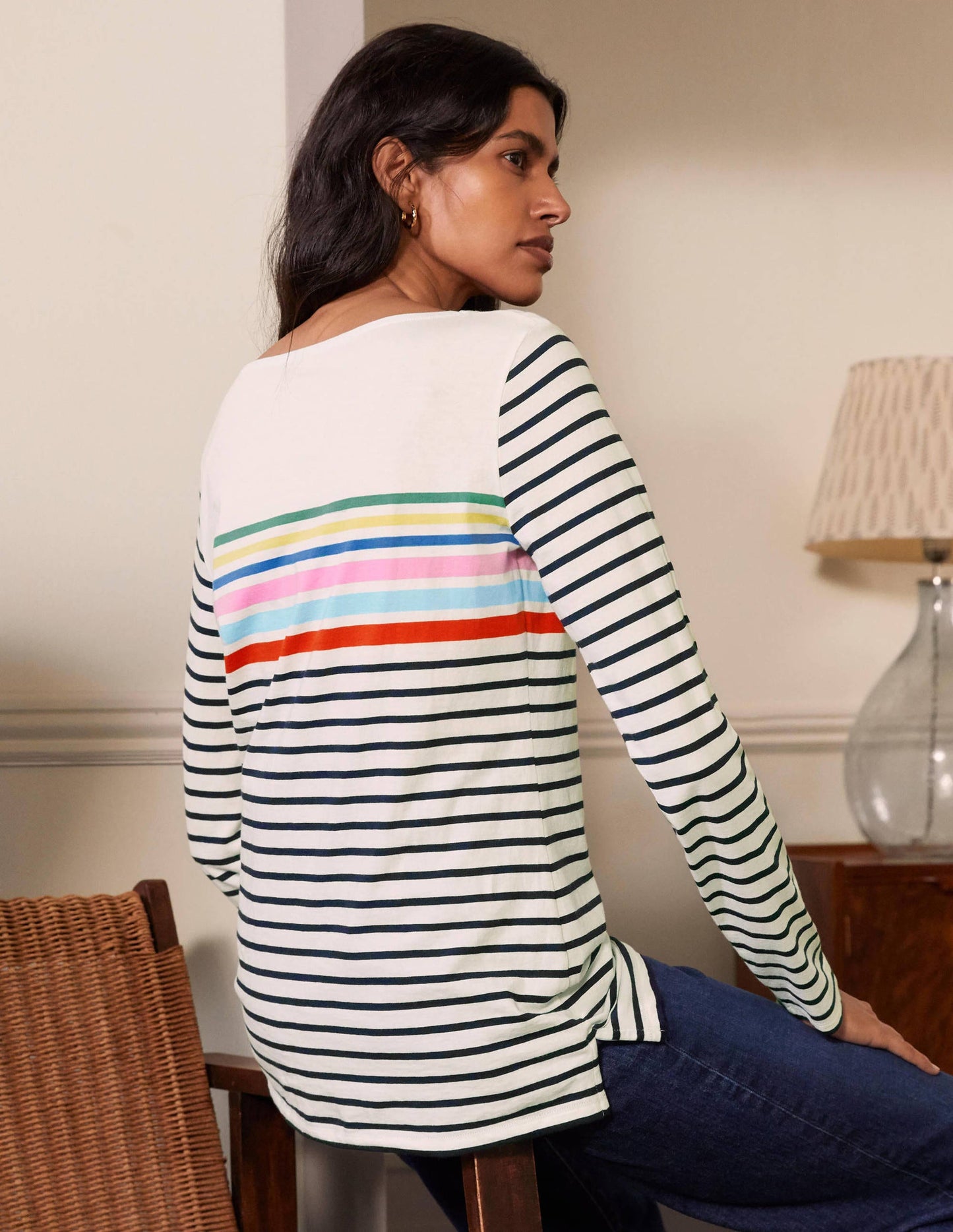 Long Sleeve Breton Top-Rainbow Chest Placement