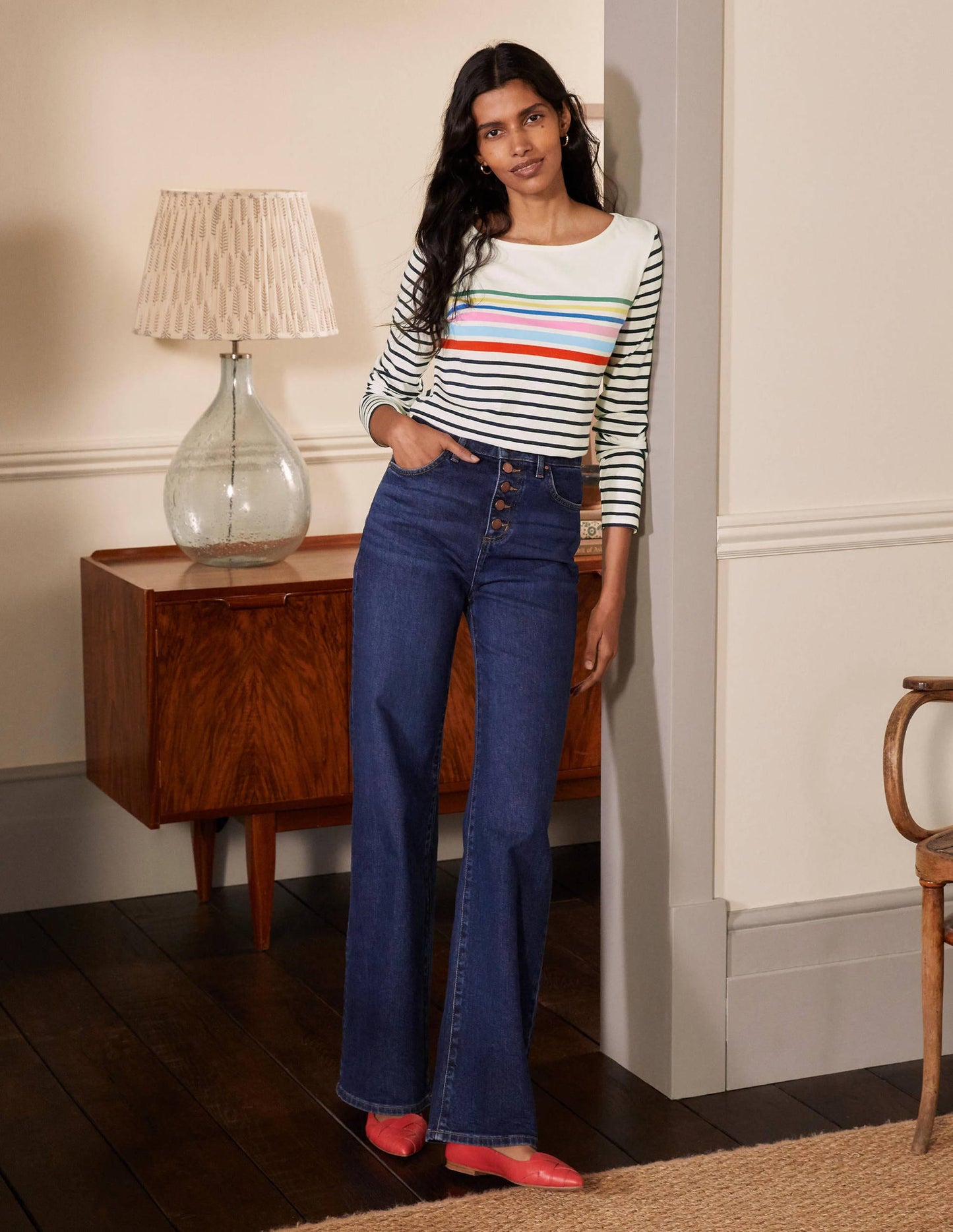 Long Sleeve Breton Top-Rainbow Chest Placement