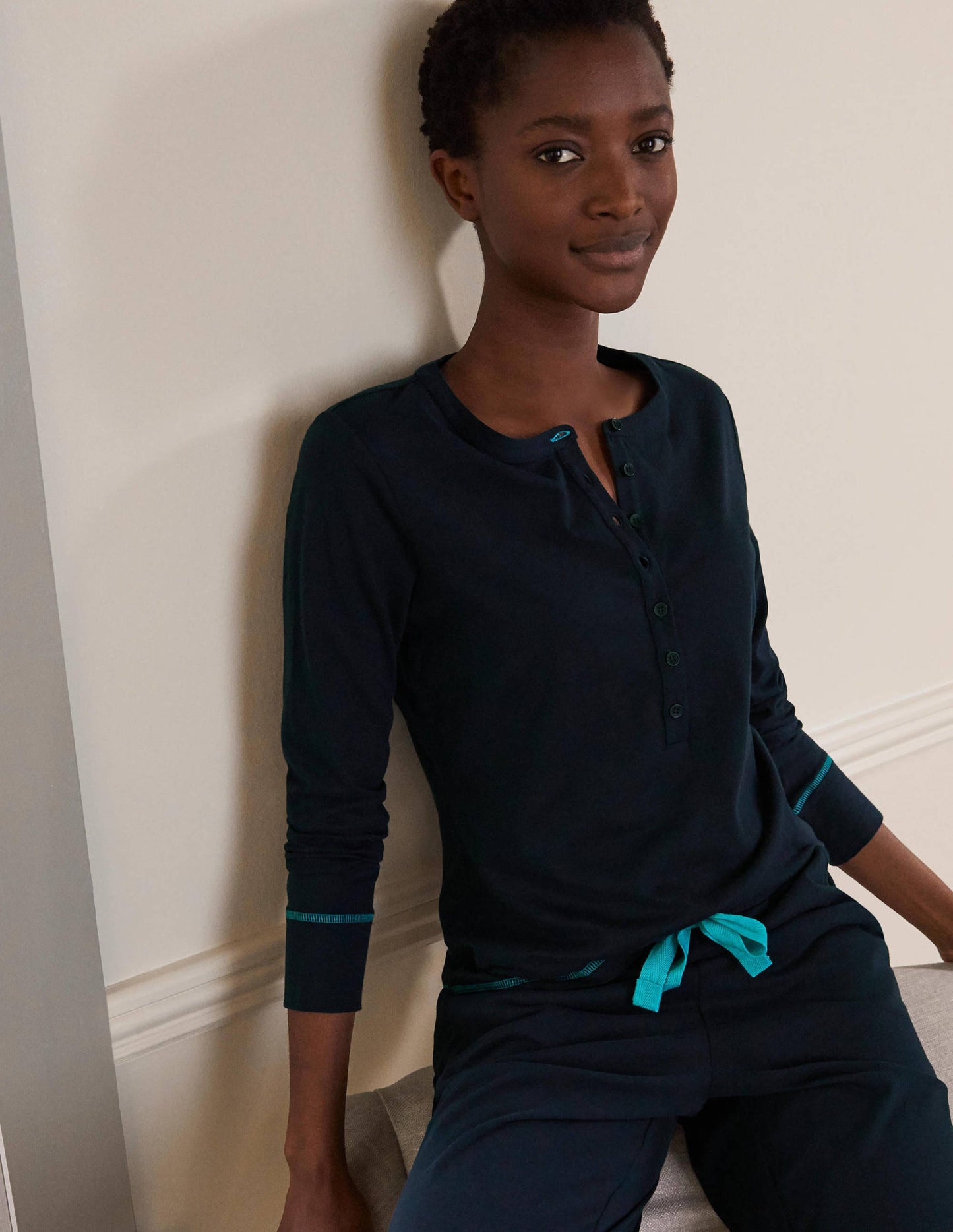 Alba Jersey Pyjama Top-Navy