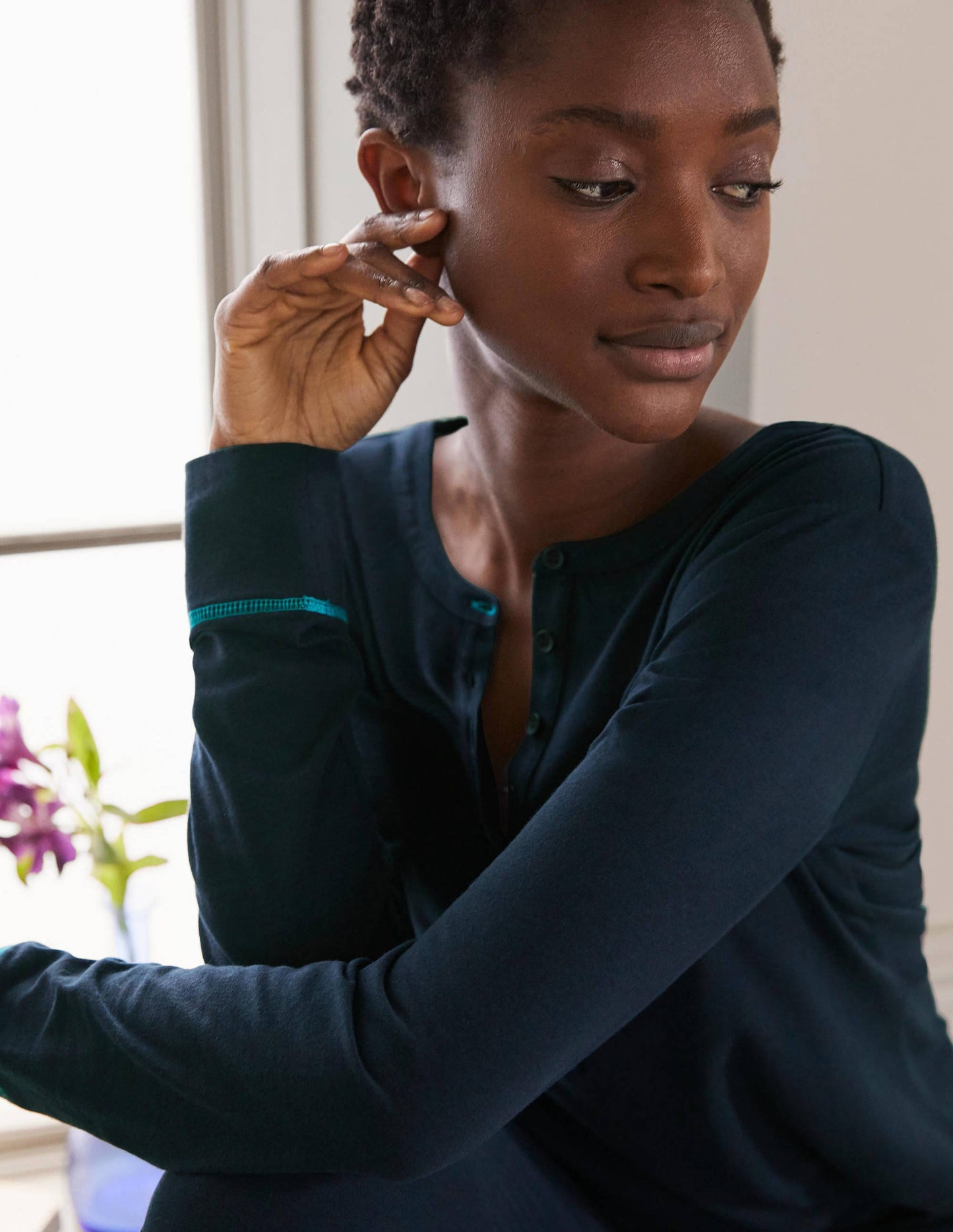 Alba Jersey Pyjama Top-Navy