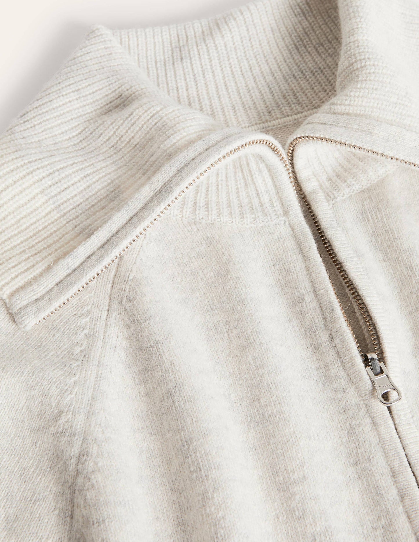 Collared Zip-up Cardigan-Silver Melange