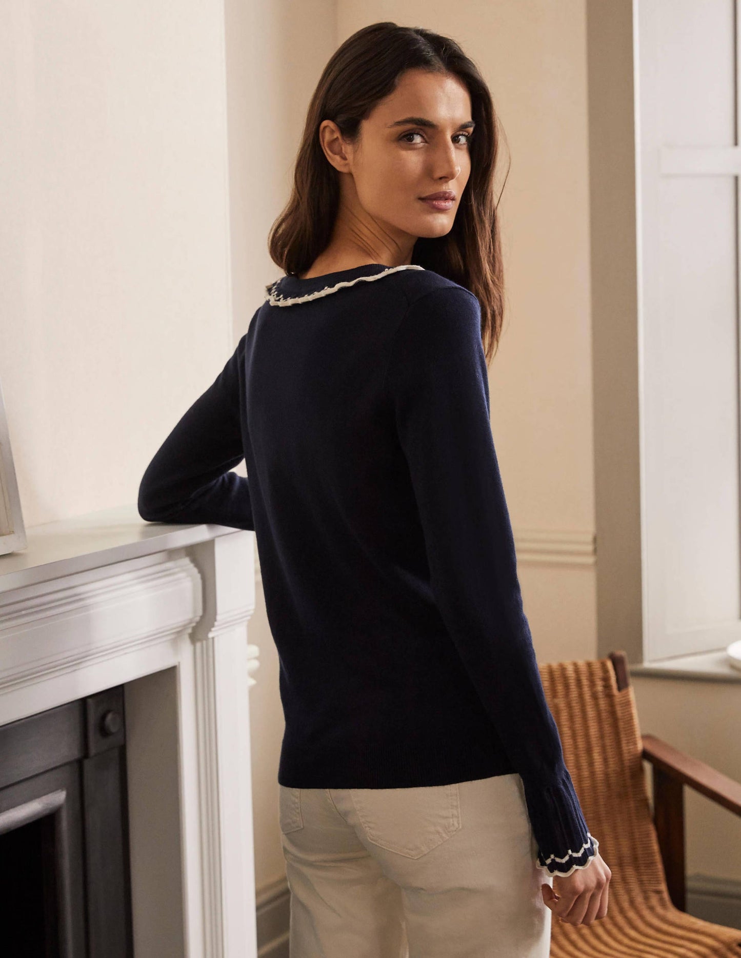 Aimee Pointelle Jumper-Navy