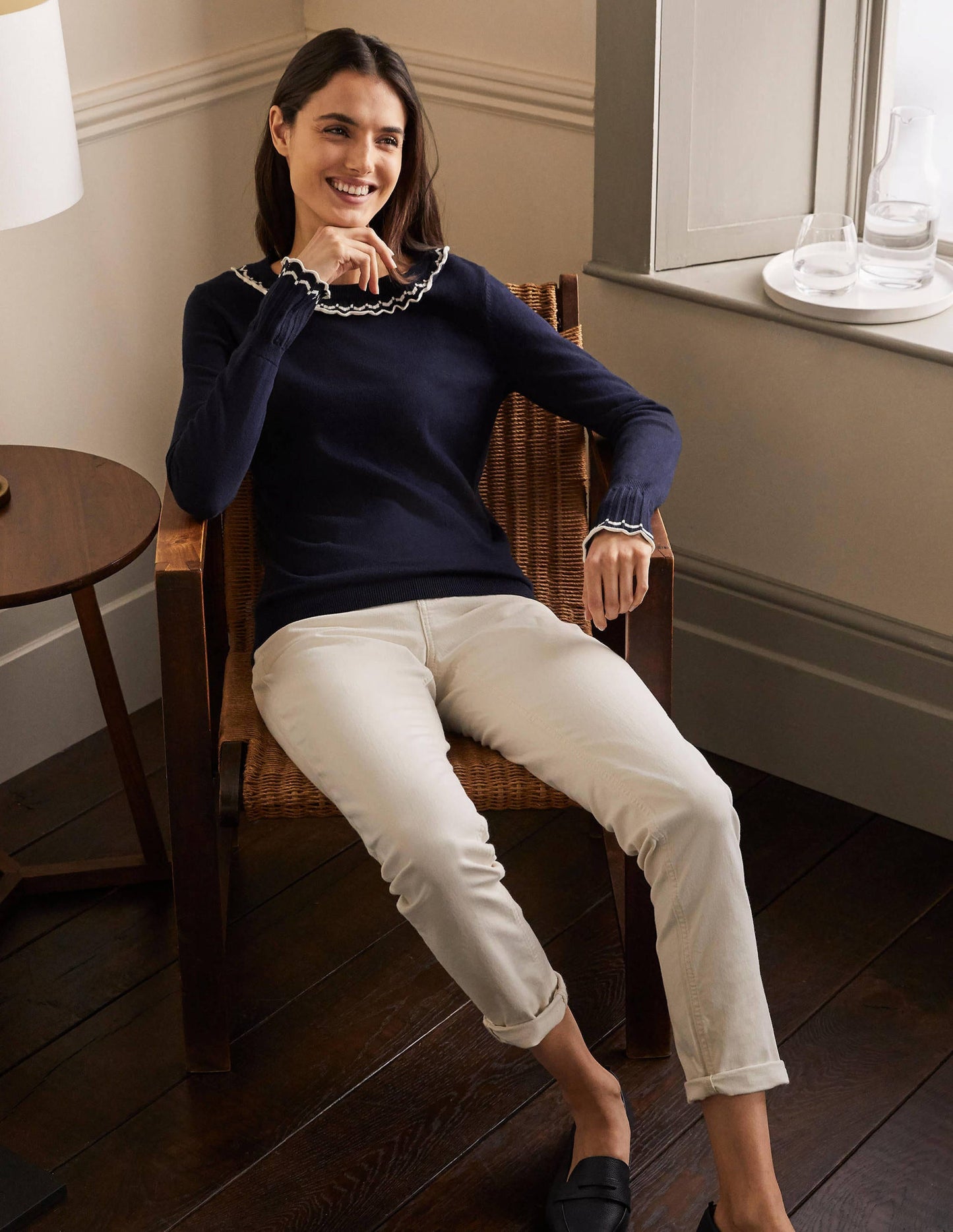 Aimee Pointelle Jumper-Navy