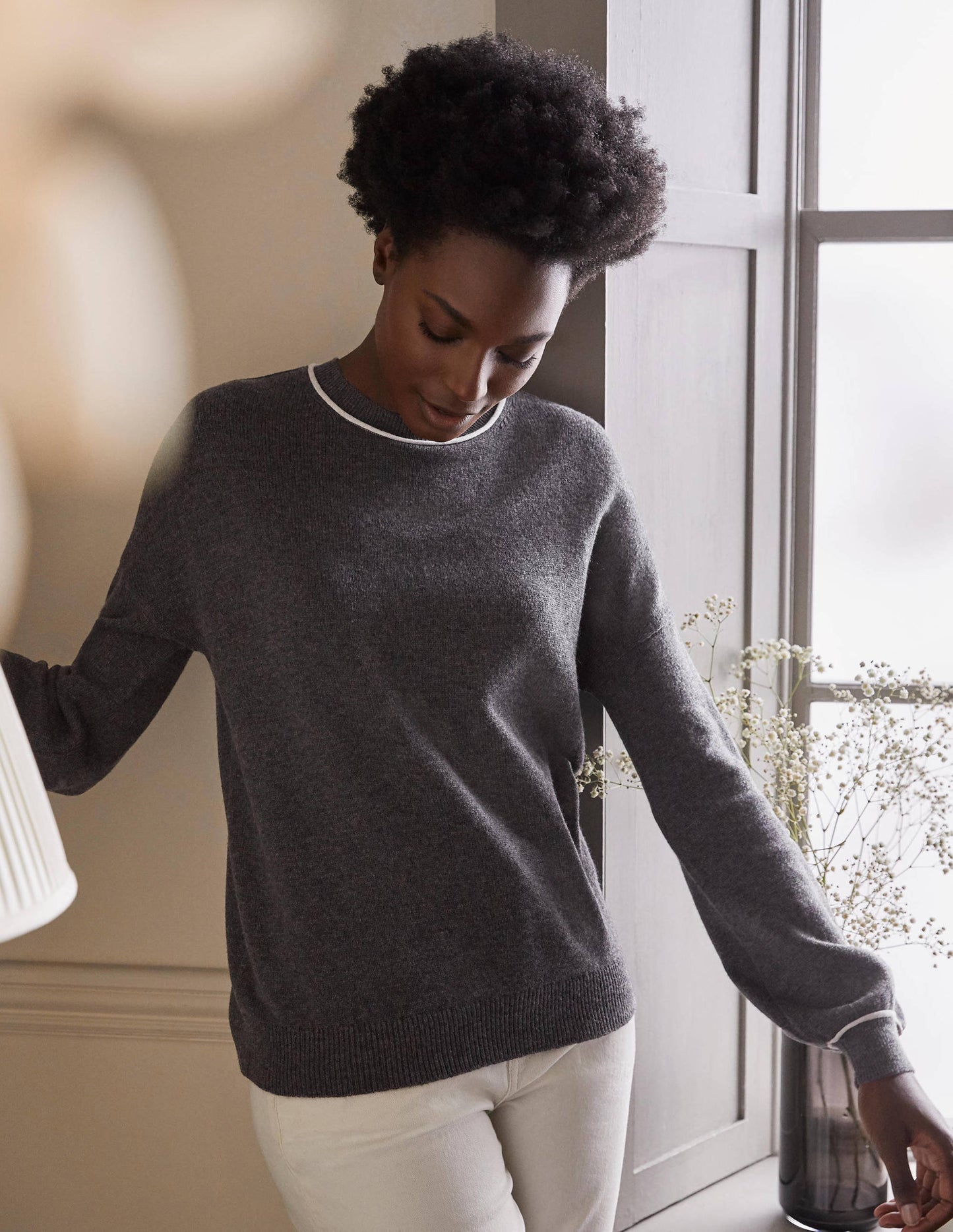 Oversized Crew Neck Jumper-Charcoal Melange