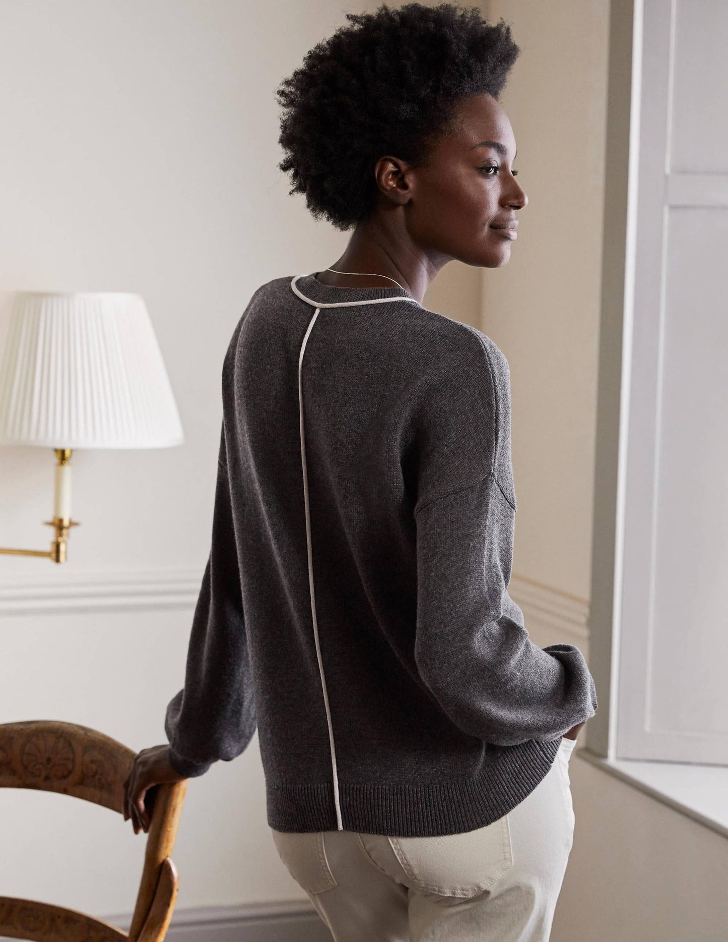 Oversized Crew Neck Jumper-Charcoal Melange