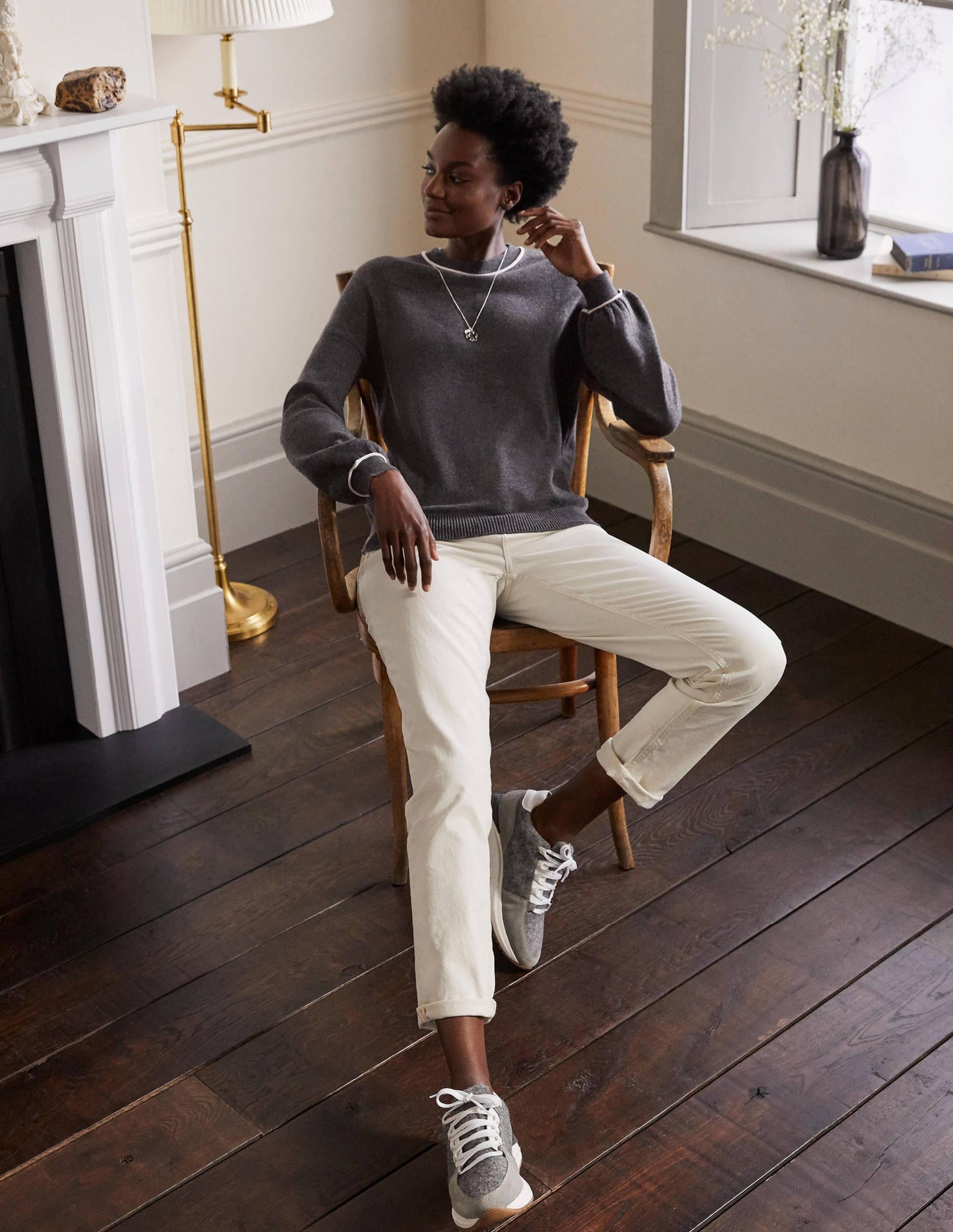 Oversized Crew Neck Jumper-Charcoal Melange