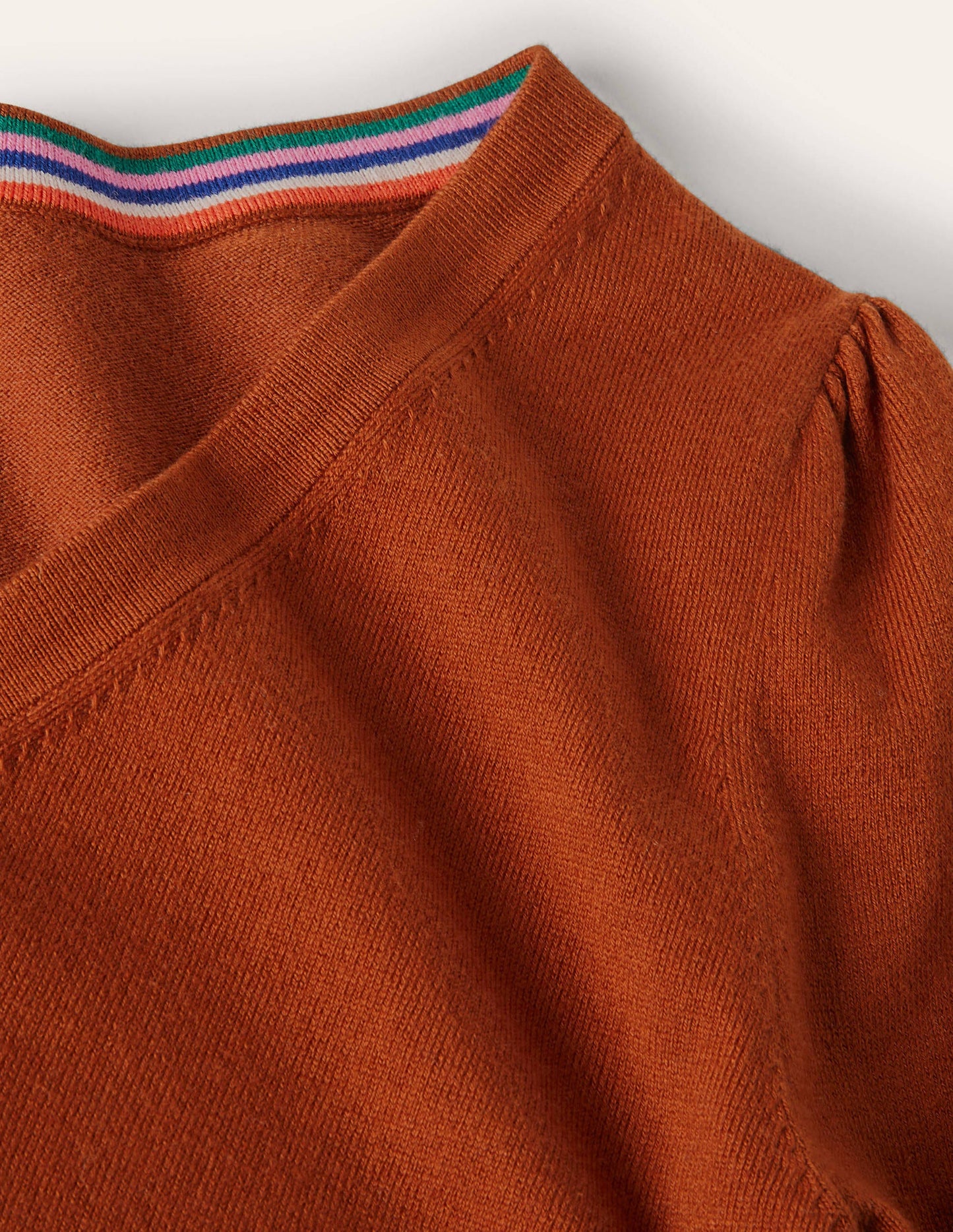 Cotton V-Neck Jumper-Rust