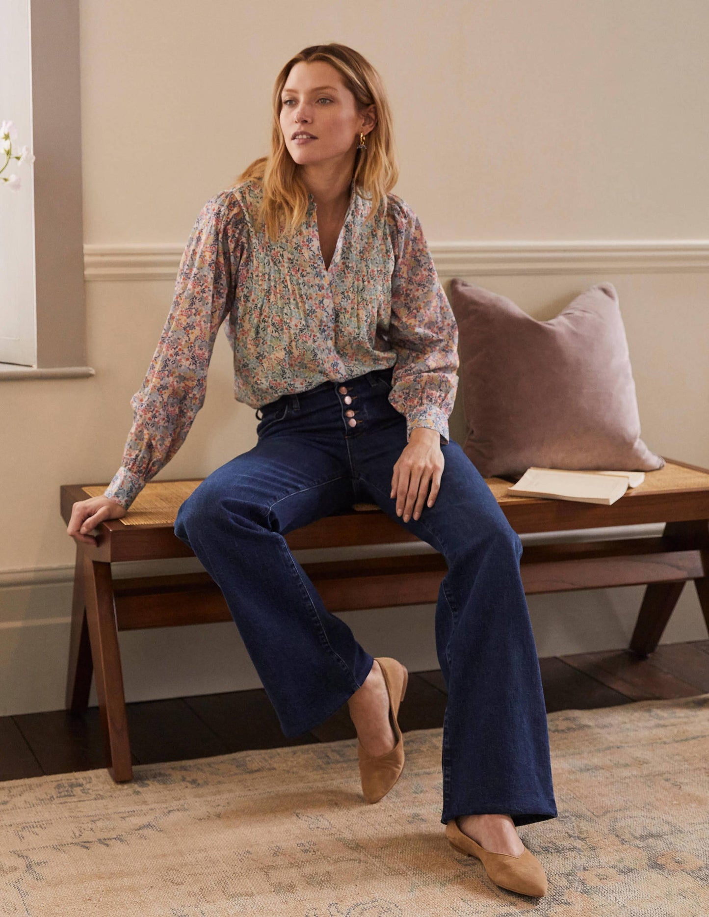 Button Fly Relaxed Flares-Dark Vintage