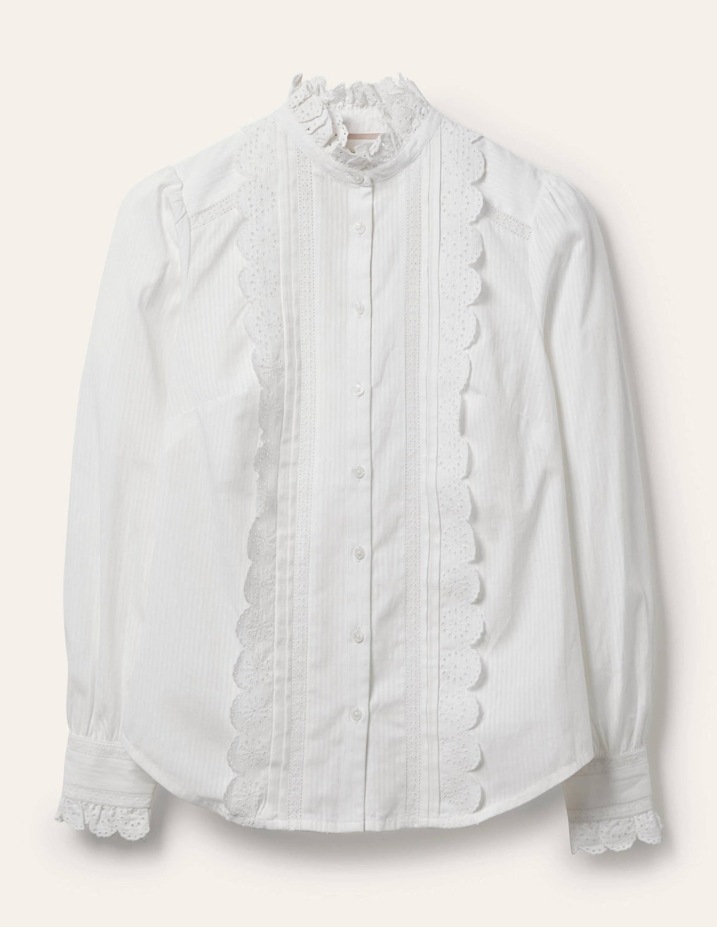 Broderie Ruffle Cotton Shirt-White
