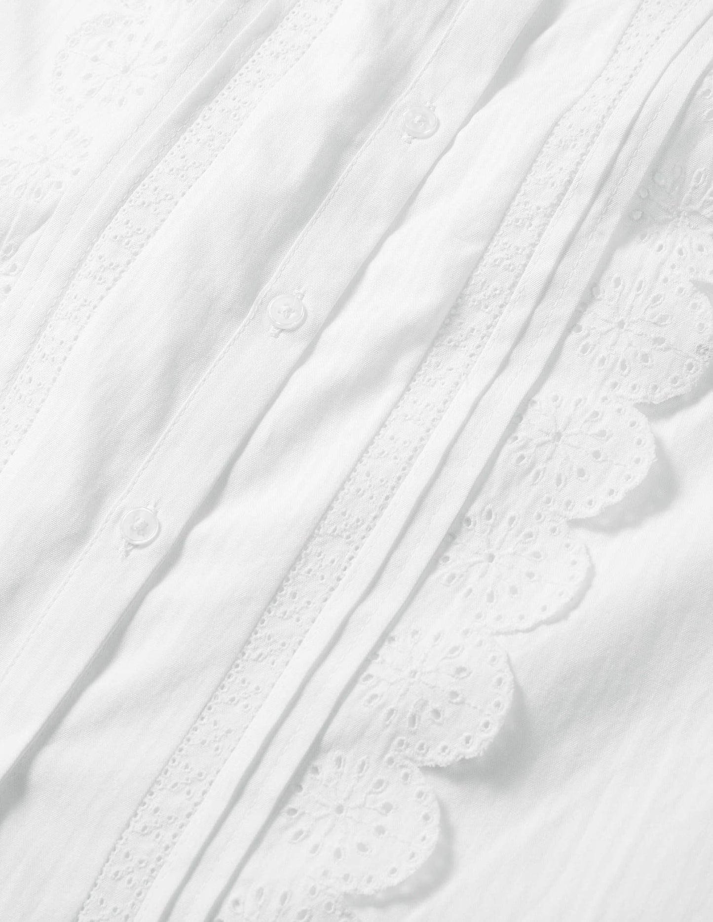 Broderie Ruffle Cotton Shirt-White