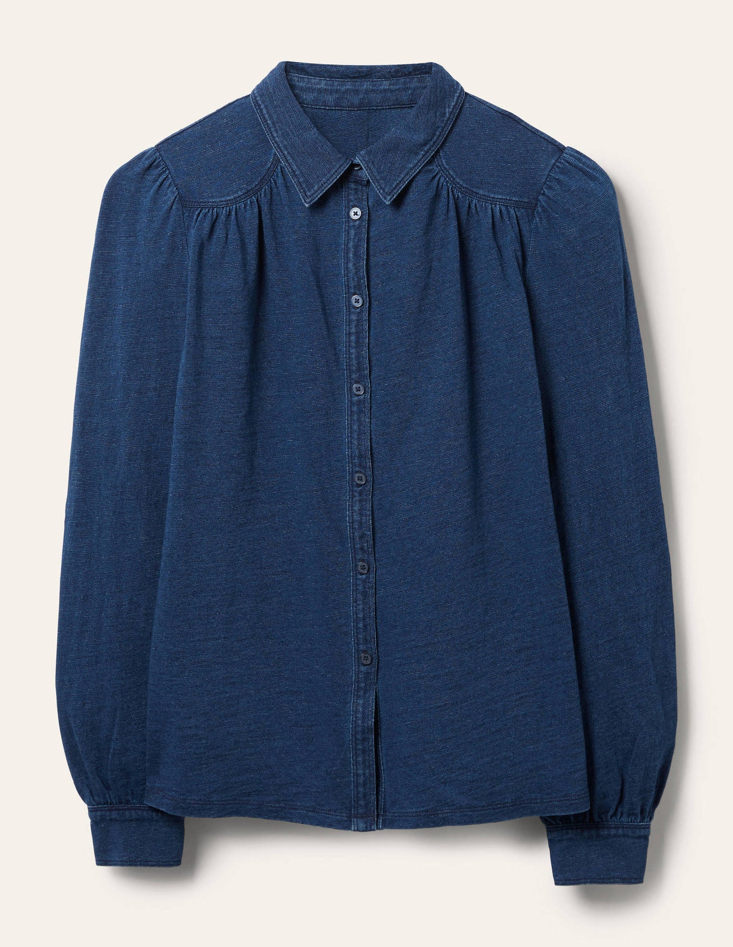 Gathered Detail Jersey Shirt-Mid Indigo
