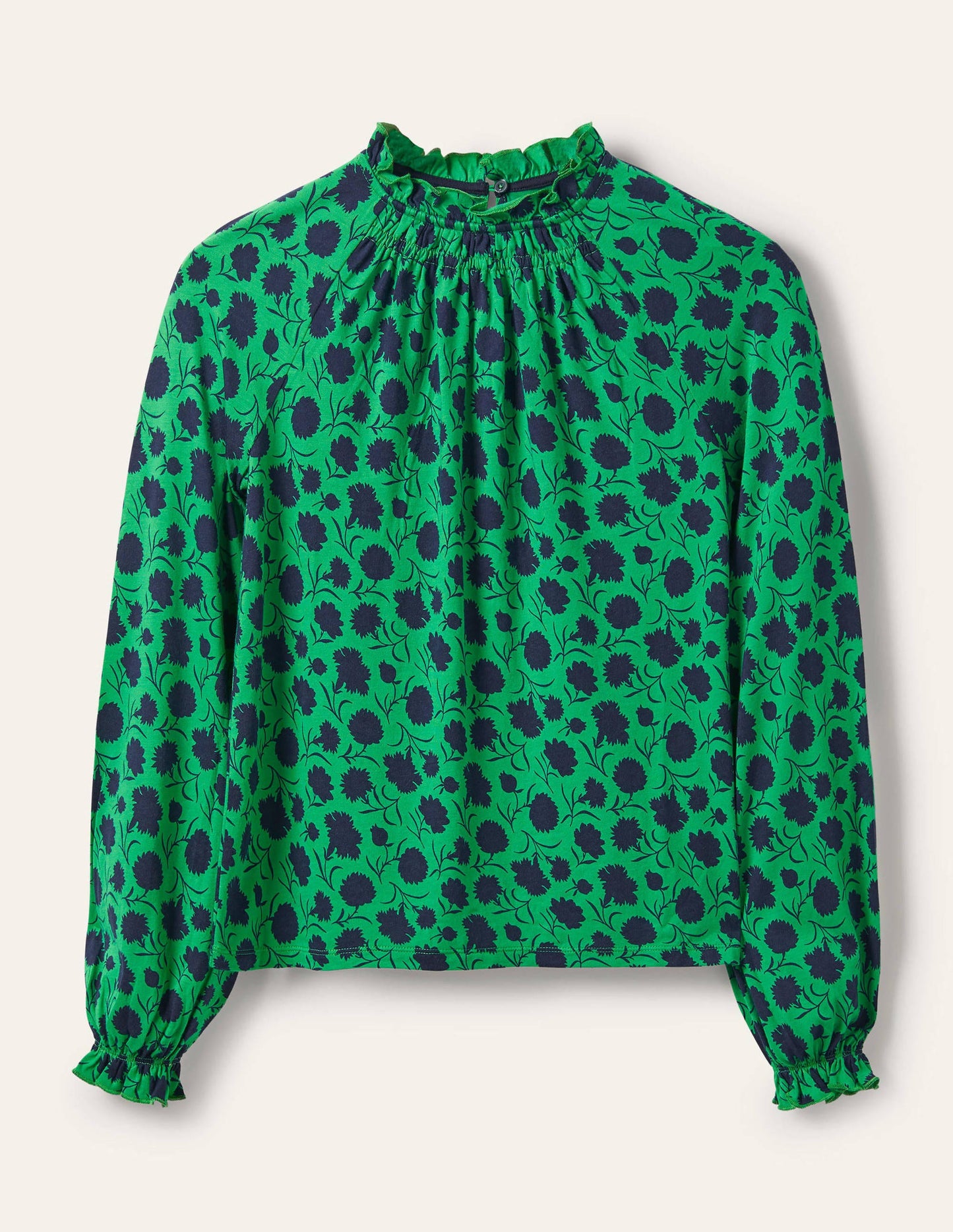 Frill Neck Blouson Jersey Top-Sapling, Leafy Bud